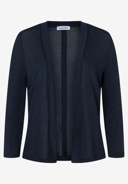 Eine marineblaue Strickjacke von MORE & MORE mit langen Ärmeln.