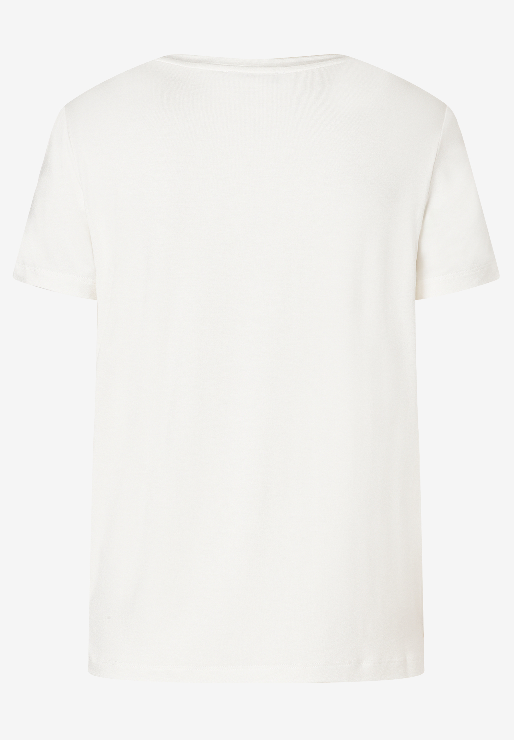 Ein weißes MORE & MORE T-Shirt aus Jersey mit kurzen Ärmeln liegt flach auf einem weißen Hintergrund. Ein weißes MORE & MORE T-Shirt aus Jersey mit kurzen Ärmeln liegt flach auf einem weißen Hintergrund.