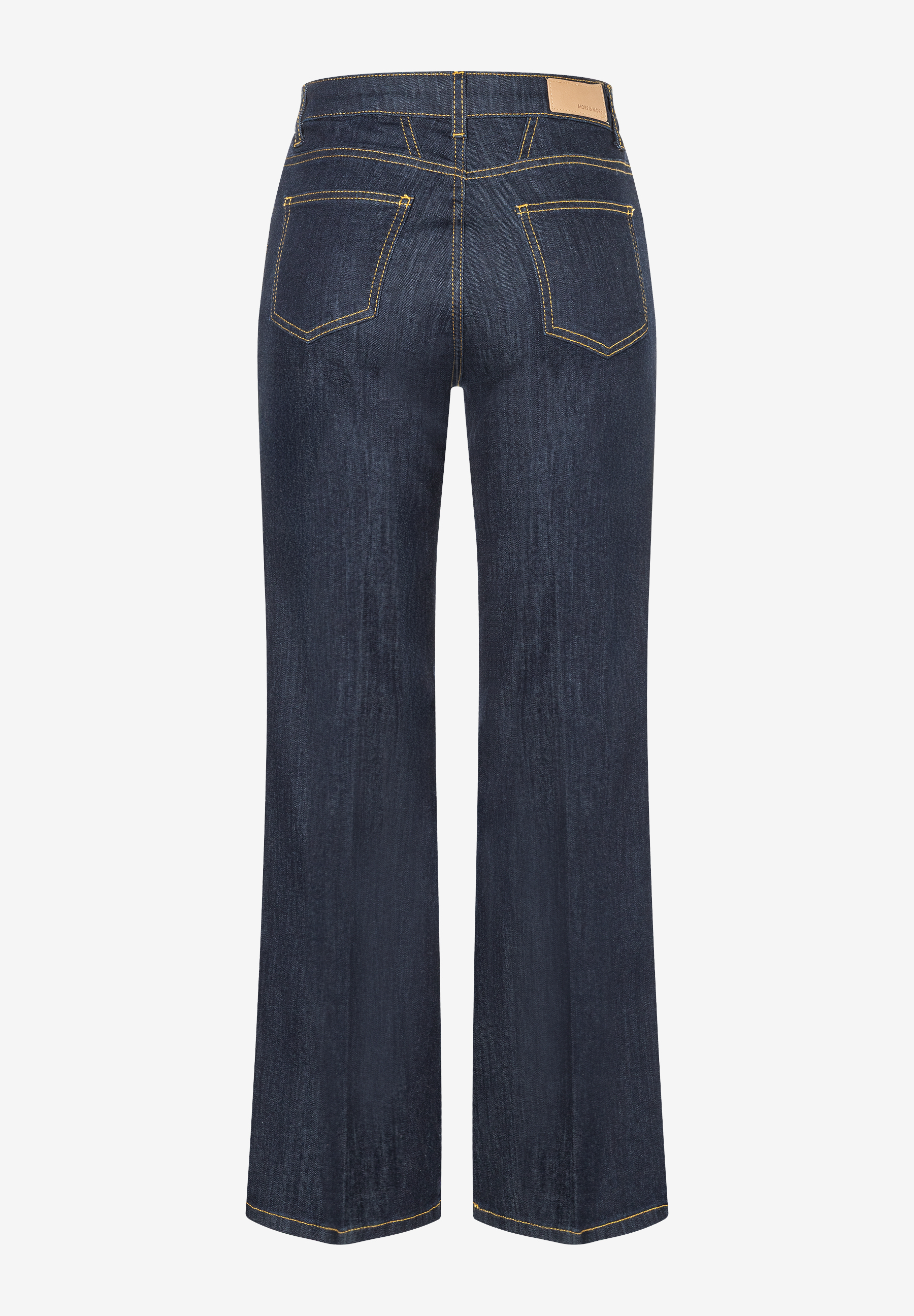 Eine Jeans von MORE & MORE mit geradem Bein und gelben Nähten. Eine Jeans von MORE & MORE mit geradem Bein und gelben Nähten.