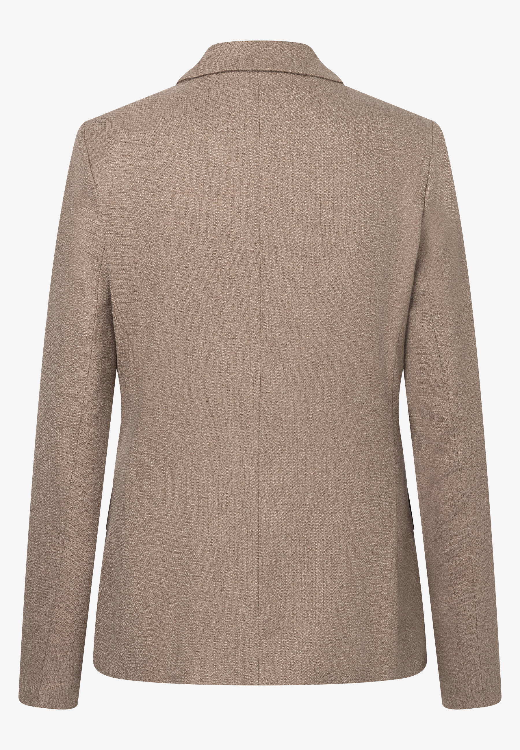 MORE & MORE Blazer in Beige, Webware, angenehmer Tragekomfort, elastisch. Rückansicht auf weißem Hintergrund. MORE & MORE Blazer in Beige, Webware, angenehmer Tragekomfort, elastisch. Rückansicht auf weißem Hintergrund.