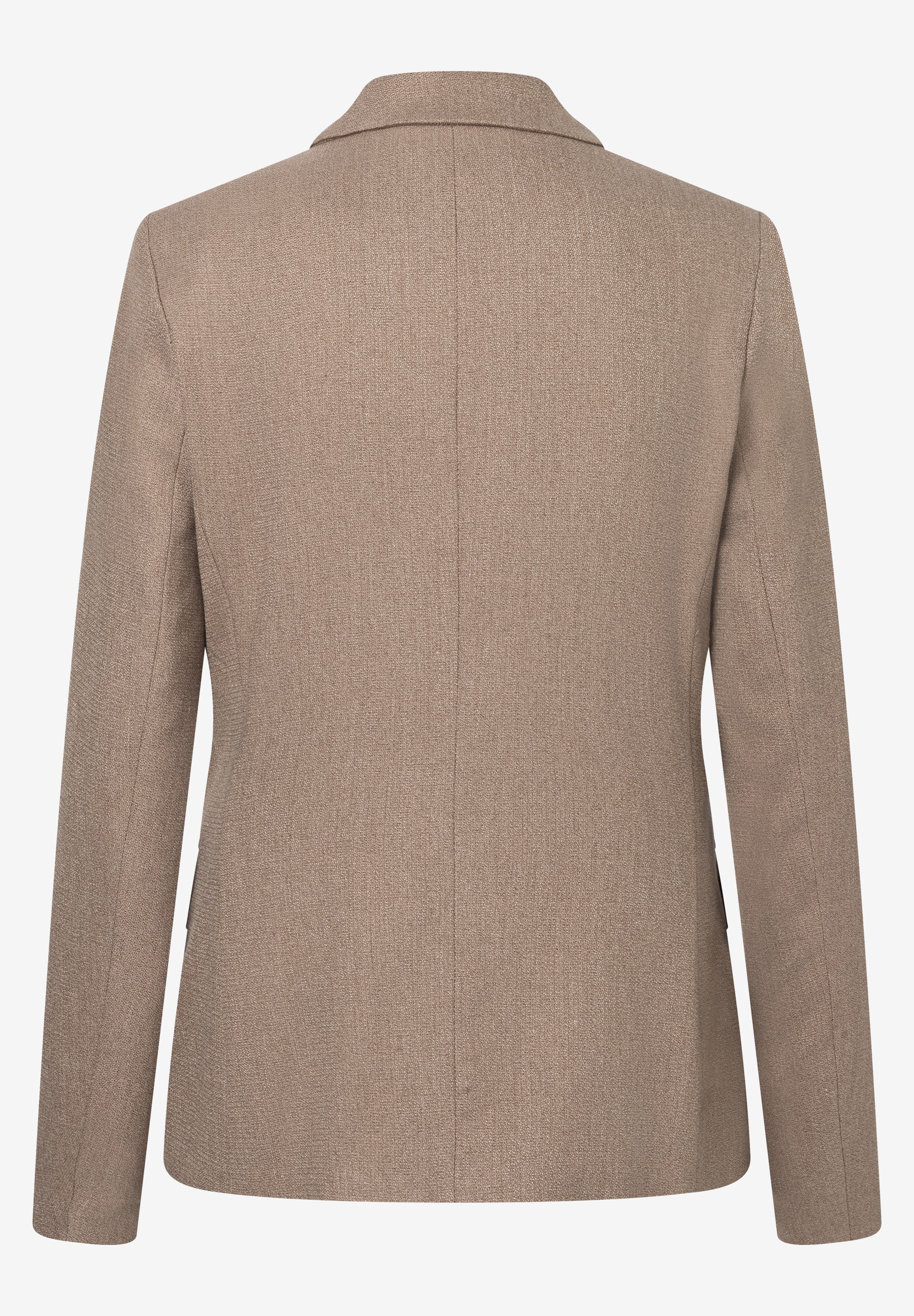MORE & MORE Blazer in Beige, Webware, angenehmer Tragekomfort, elastisch. Rückansicht auf weißem Hintergrund. MORE & MORE Blazer in Beige, Webware, angenehmer Tragekomfort, elastisch. Rückansicht auf weißem Hintergrund.