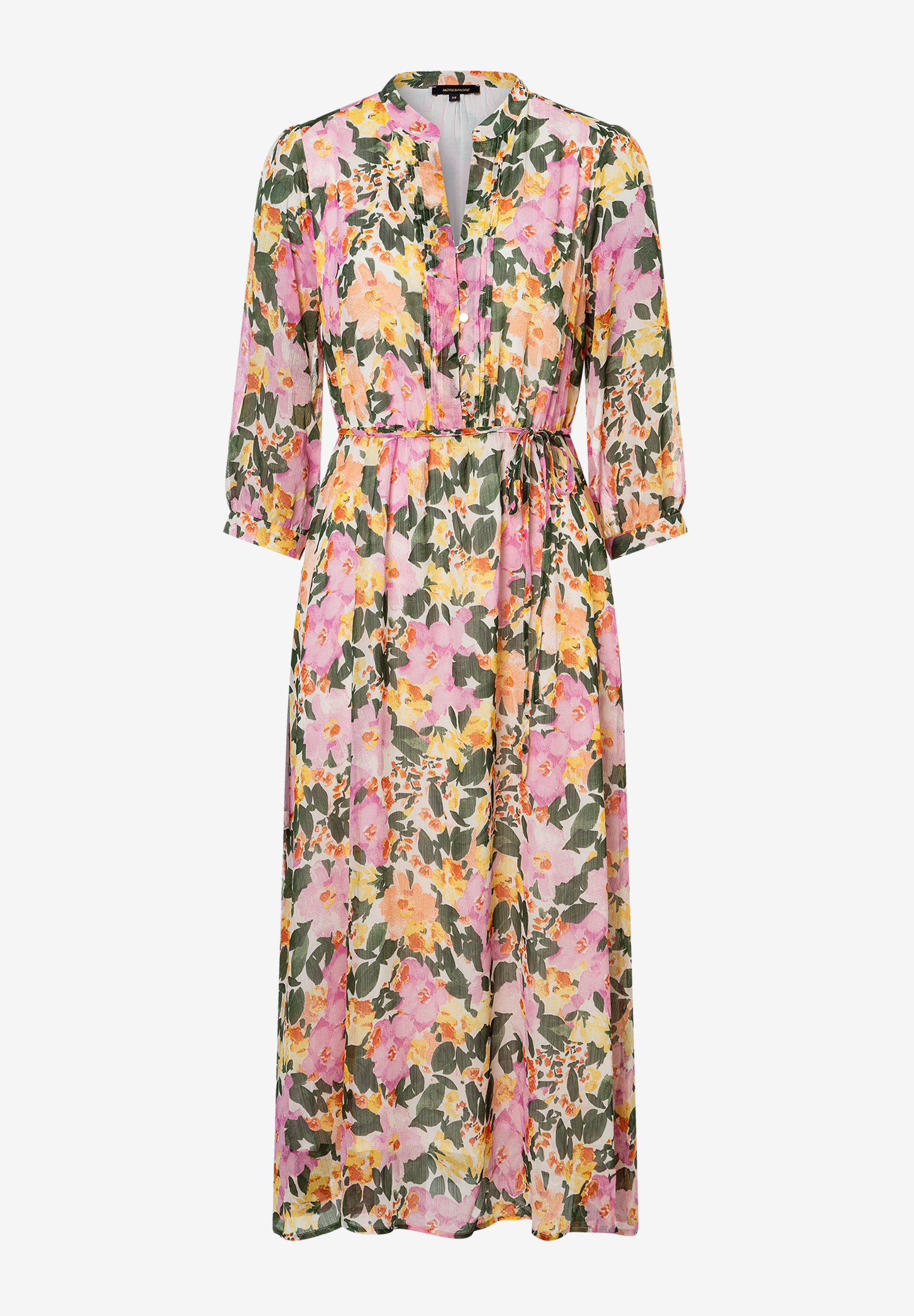 Ein MORE & MORE Oberteil aus Chiffon mit einem floralen Muster und einem elastischen Stoff.