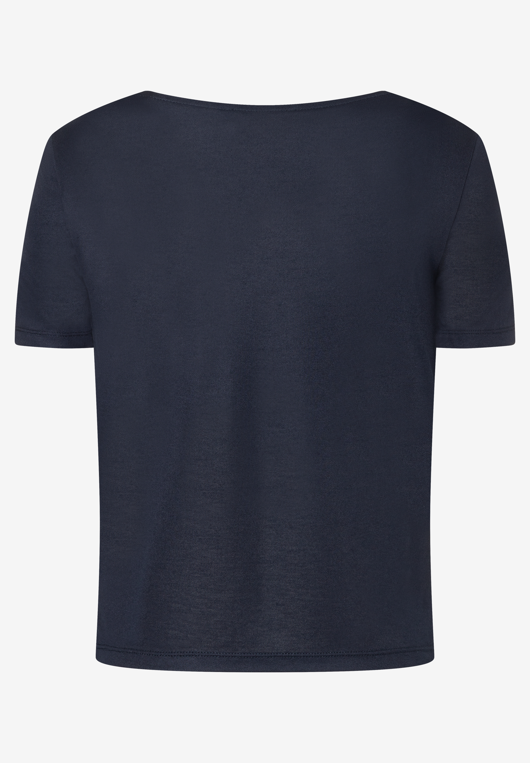 Rückenansicht eines dunkelblauen MORE & MORE Jersey-T-Shirts. Rückenansicht eines dunkelblauen MORE & MORE Jersey-T-Shirts.