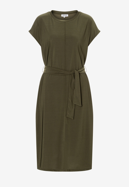 MORE & MORE Damen-Kleid in Olivgrün, knielang, mit Bindegürtel und überschnittenen Ärmeln