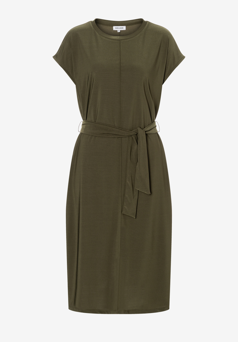 MORE & MORE Damen-Kleid in Olivgrün, knielang, mit Bindegürtel und überschnittenen Ärmeln MORE & MORE Damen-Kleid in Olivgrün, knielang, mit Bindegürtel und überschnittenen Ärmeln