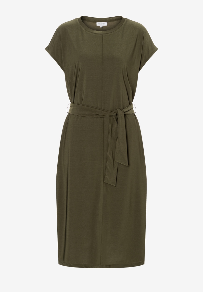 MORE & MORE Damen-Kleid in Olivgrün, knielang, mit Bindegürtel und überschnittenen Ärmeln MORE & MORE Damen-Kleid in Olivgrün, knielang, mit Bindegürtel und überschnittenen Ärmeln