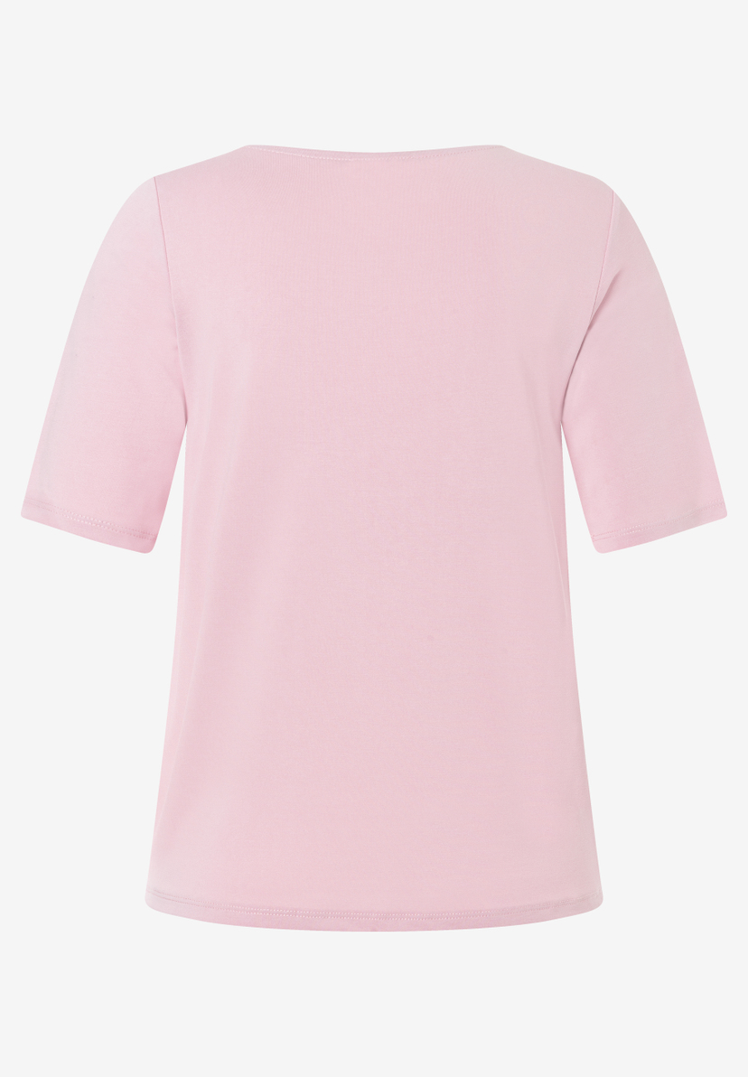 MORE & MORE Damen T-Shirt aus elastischem Jersey in Rosa, mit halblangen Ärmeln und U-Boot-Ausschnitt. MORE & MORE Damen T-Shirt aus elastischem Jersey in Rosa, mit halblangen Ärmeln und U-Boot-Ausschnitt.