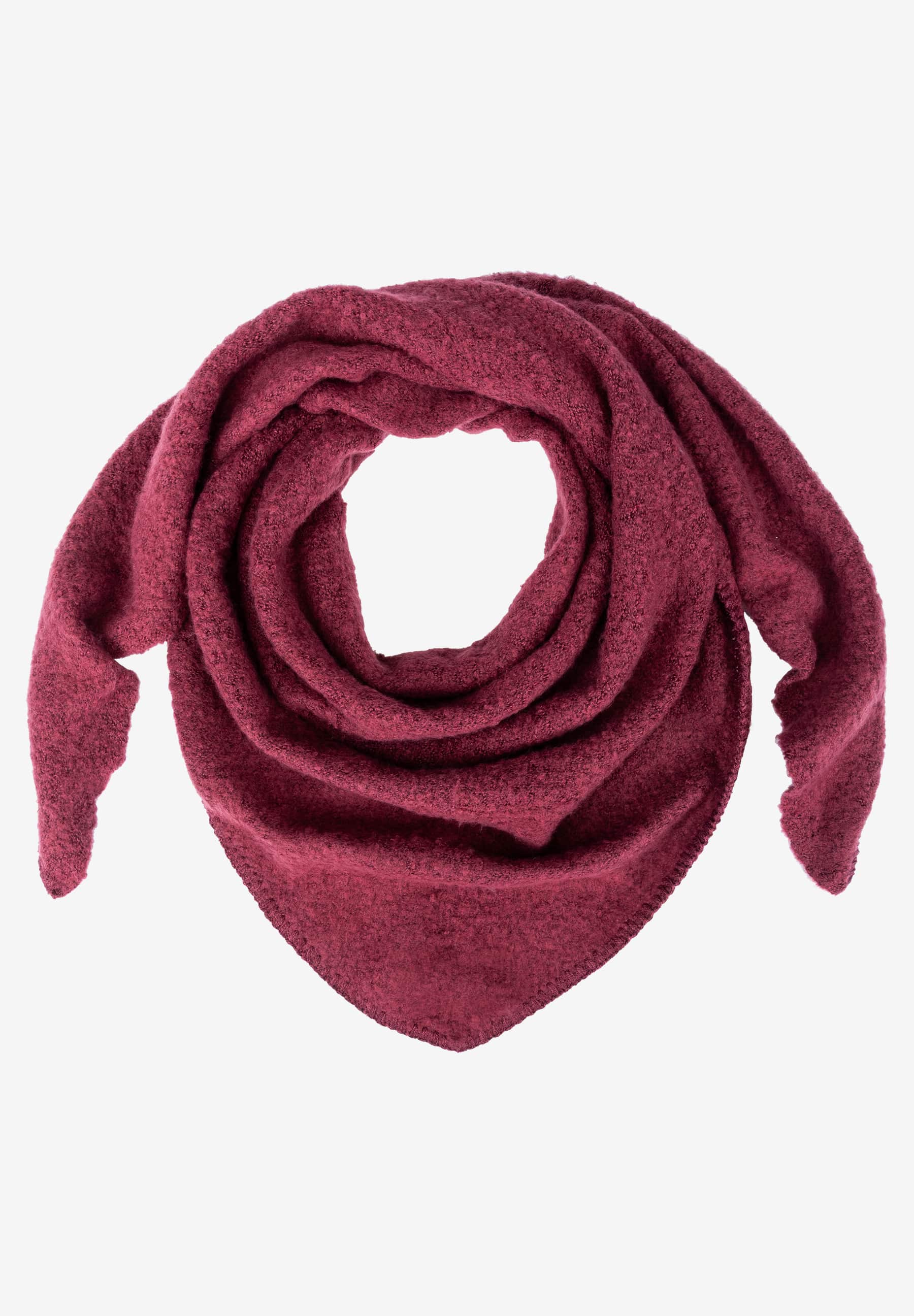 MORE & MORE Accessoire: Ein dunkelroter, grob gestrickter Loop-Schal, kunstvoll drapiert, liegt vor einem neutralen Hintergrund. MORE & MORE Accessoire: Ein dunkelroter, grob gestrickter Loop-Schal, kunstvoll drapiert, liegt vor einem neutralen Hintergrund.