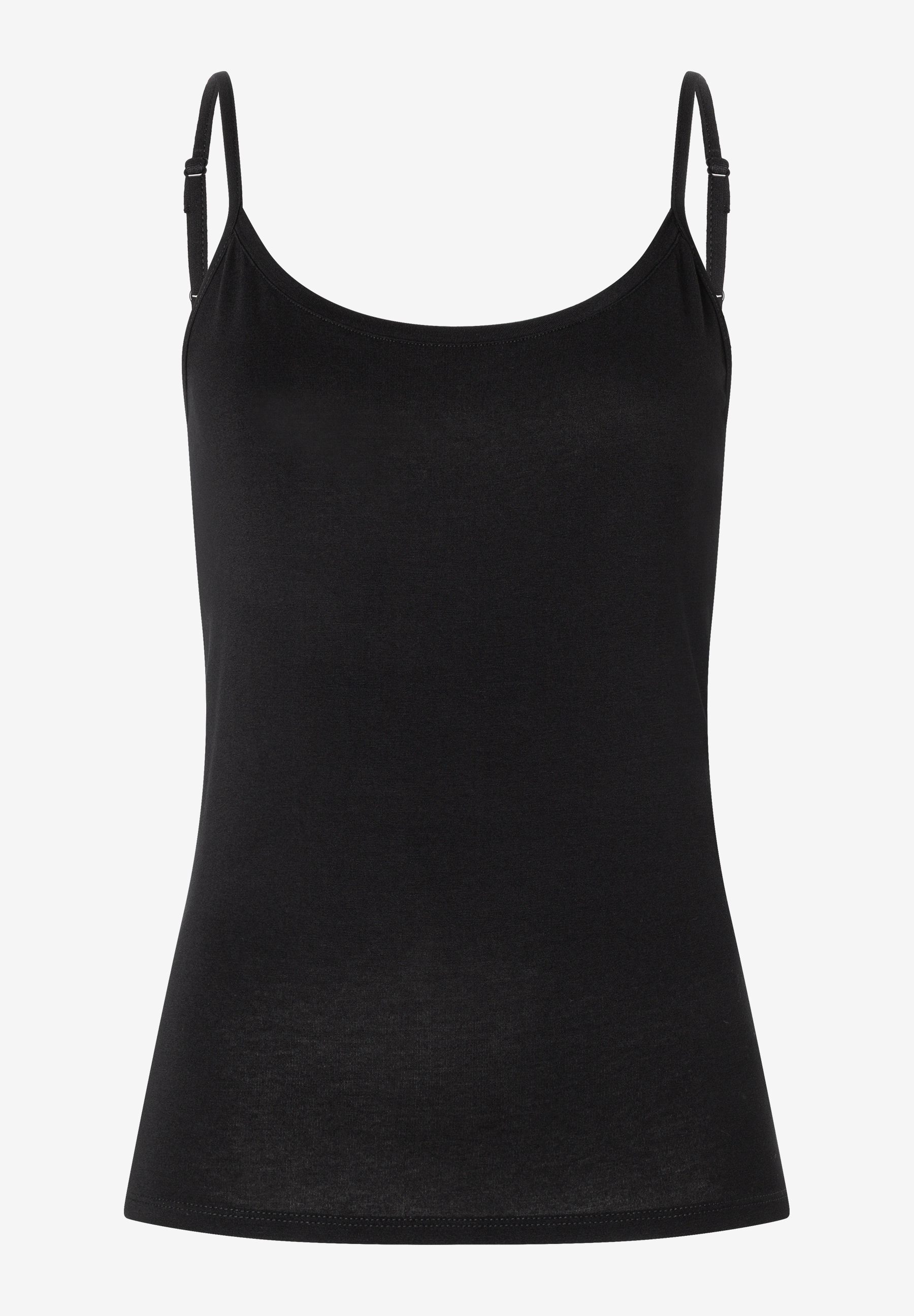 MORE & MORE schwarzes Spaghettiträger-Top aus Jersey-Stoff, einfarbig, perfekt für Lagenlooks oder als Basic.