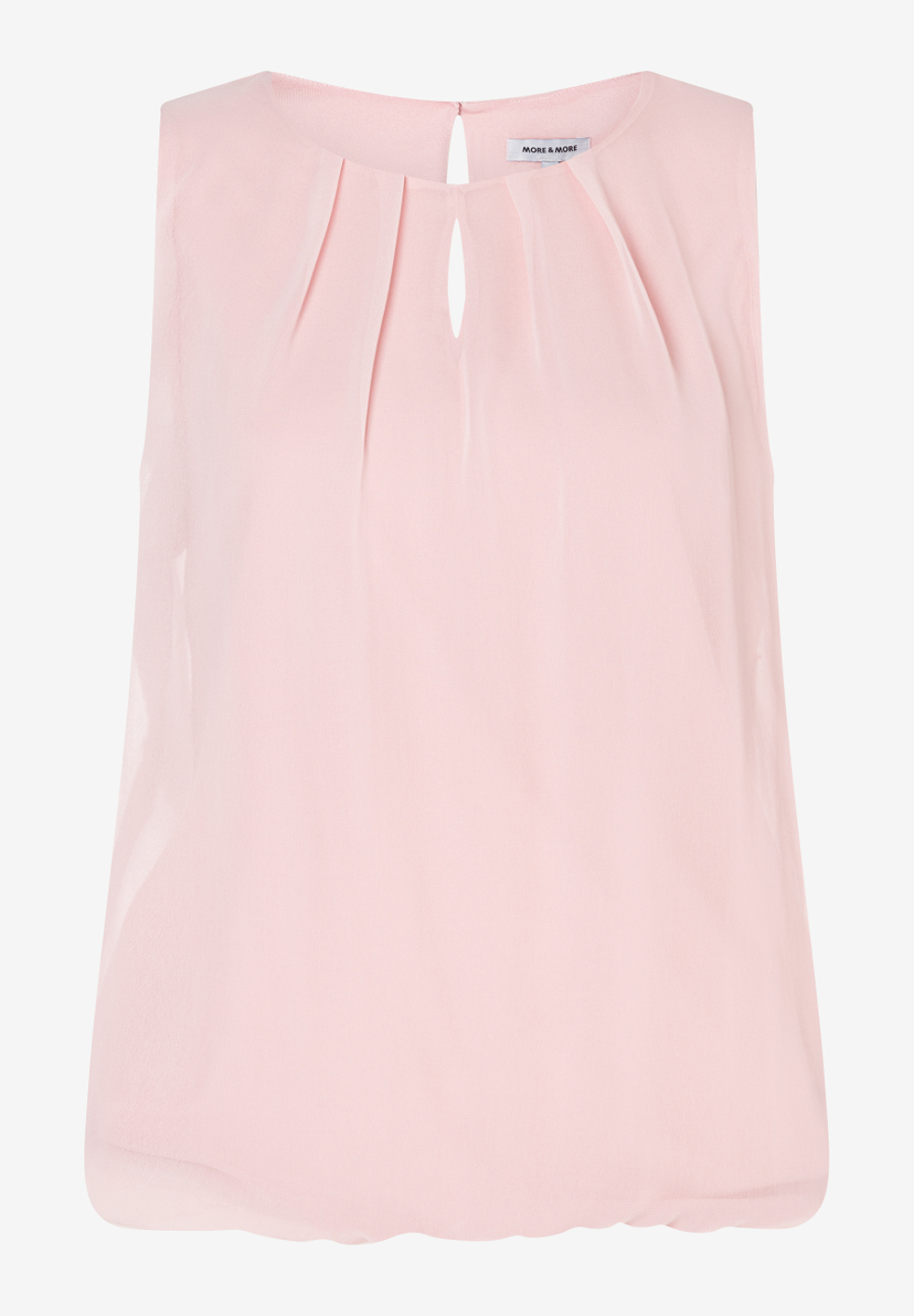 MORE & MORE Chiffonbluse in Rosa mit Raffungen am Ausschnitt. Kurzärmlig und elastisch für angenehmen Tragekomfort. MORE & MORE Chiffonbluse in Rosa mit Raffungen am Ausschnitt. Kurzärmlig und elastisch für angenehmen Tragekomfort.