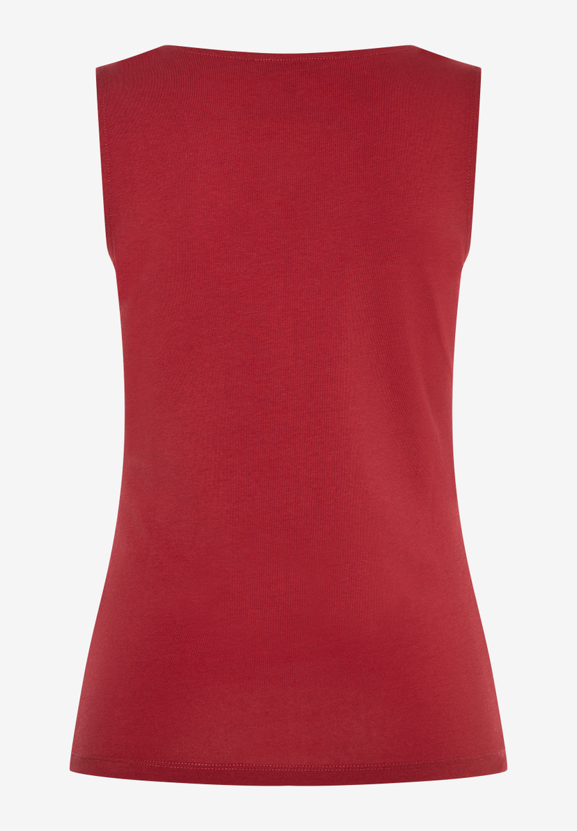 MORE & MORE rotes Jersey-Top, ärmellos, mit Rundhalsausschnitt und geradem Saum für angenehmen Tragekomfort. MORE & MORE rotes Jersey-Top, ärmellos, mit Rundhalsausschnitt und geradem Saum für angenehmen Tragekomfort.