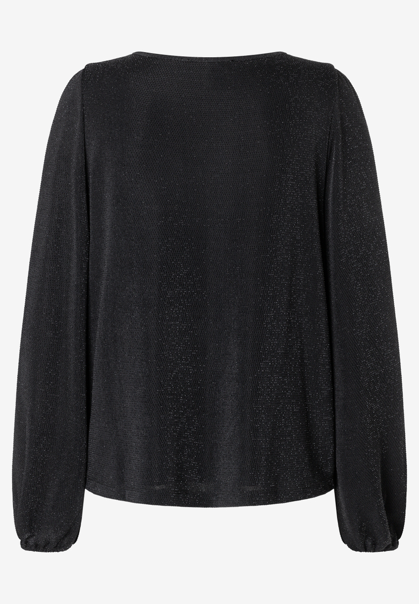 MORE & MORE schwarze Bluse mit langen Ärmeln und glitzerndem Stoff, runder Halsausschnitt