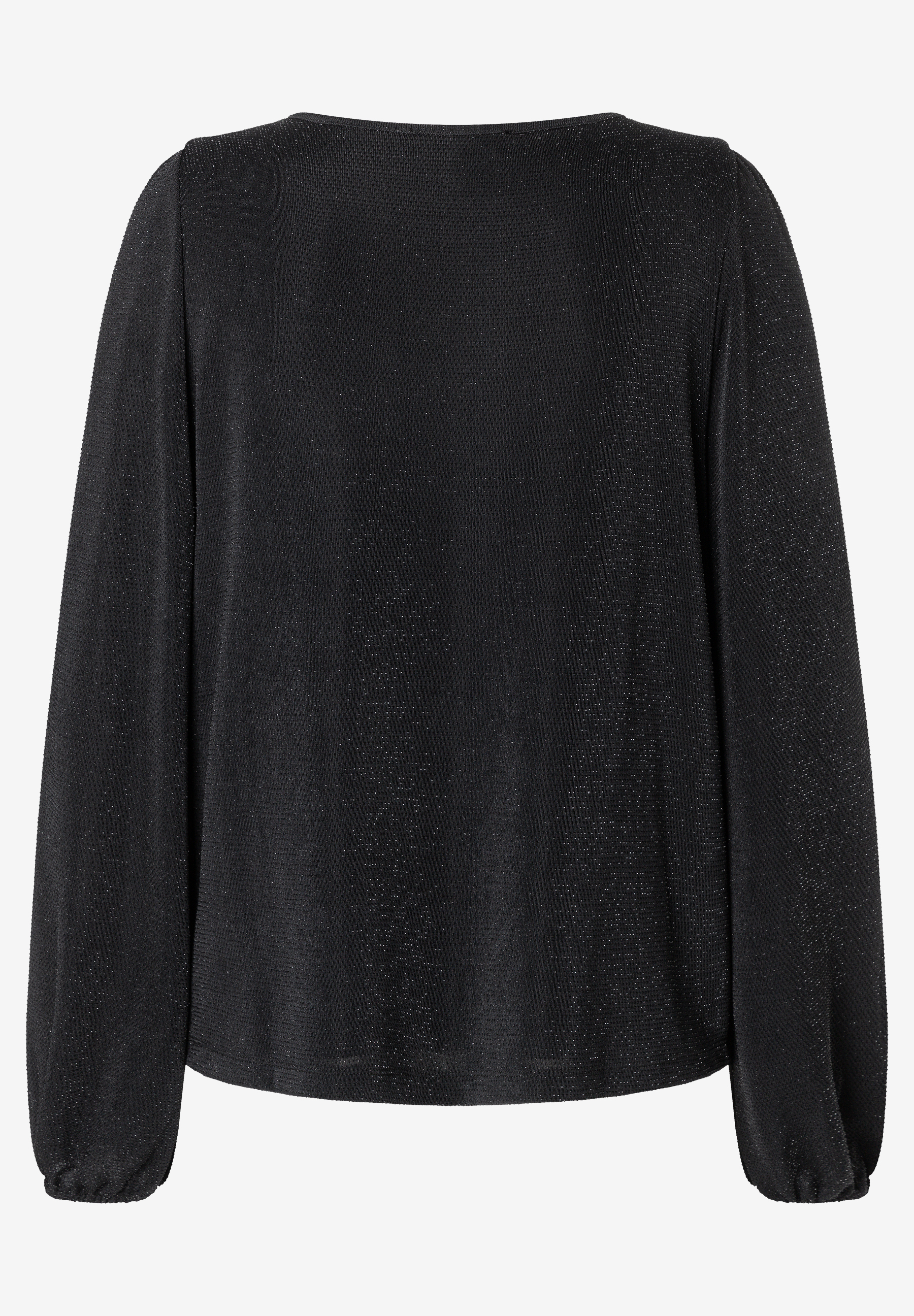 MORE & MORE schwarze Bluse mit langen Ärmeln und glitzerndem Stoff, runder Halsausschnitt MORE & MORE schwarze Bluse mit langen Ärmeln und glitzerndem Stoff, runder Halsausschnitt