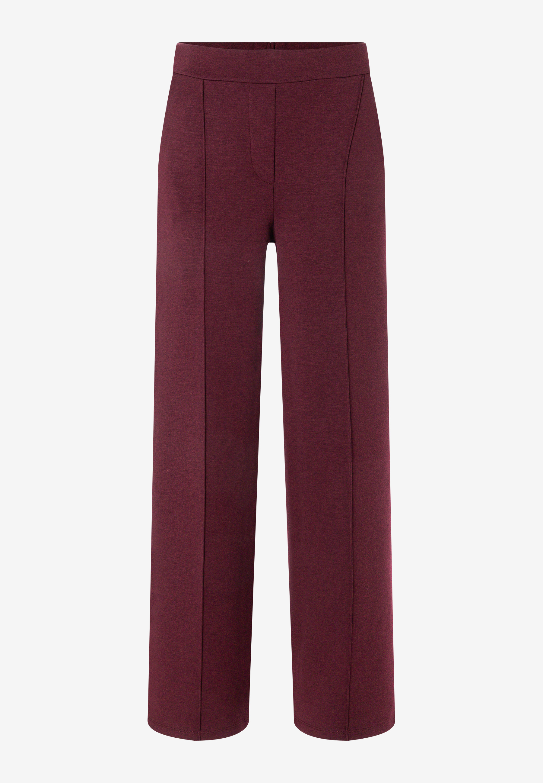 MORE & MORE Jeans aus elastischem, weichem Doubleface-Jersey in Weinrot mit Bügelfalten. Zeitloser Komfort.