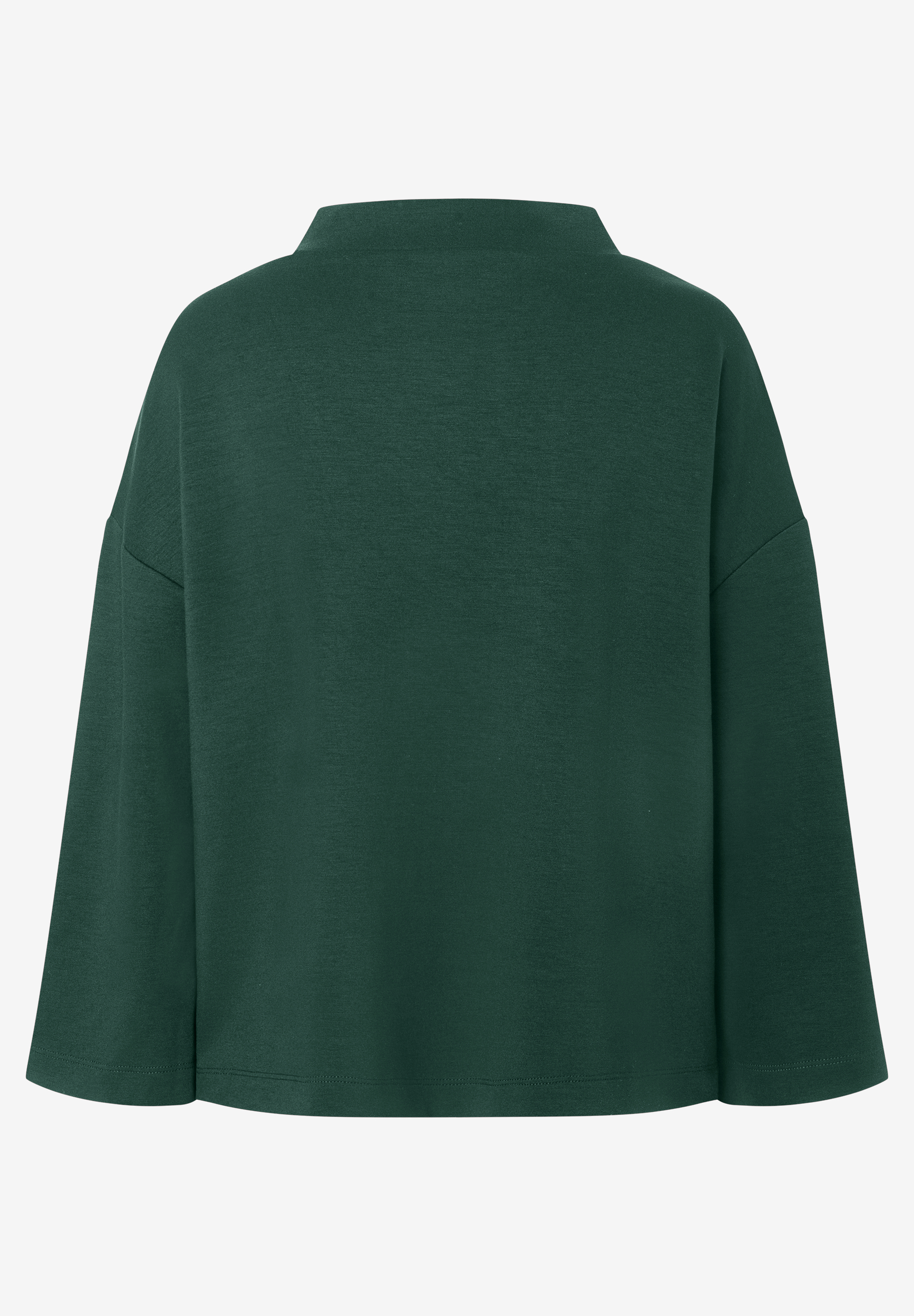 MORE & MORE Damen-T-Shirt in Dunkelgrün, Rückansicht. Ein schlichtes, kurz geschnittenes Oberteil mit weiten Ärmeln.