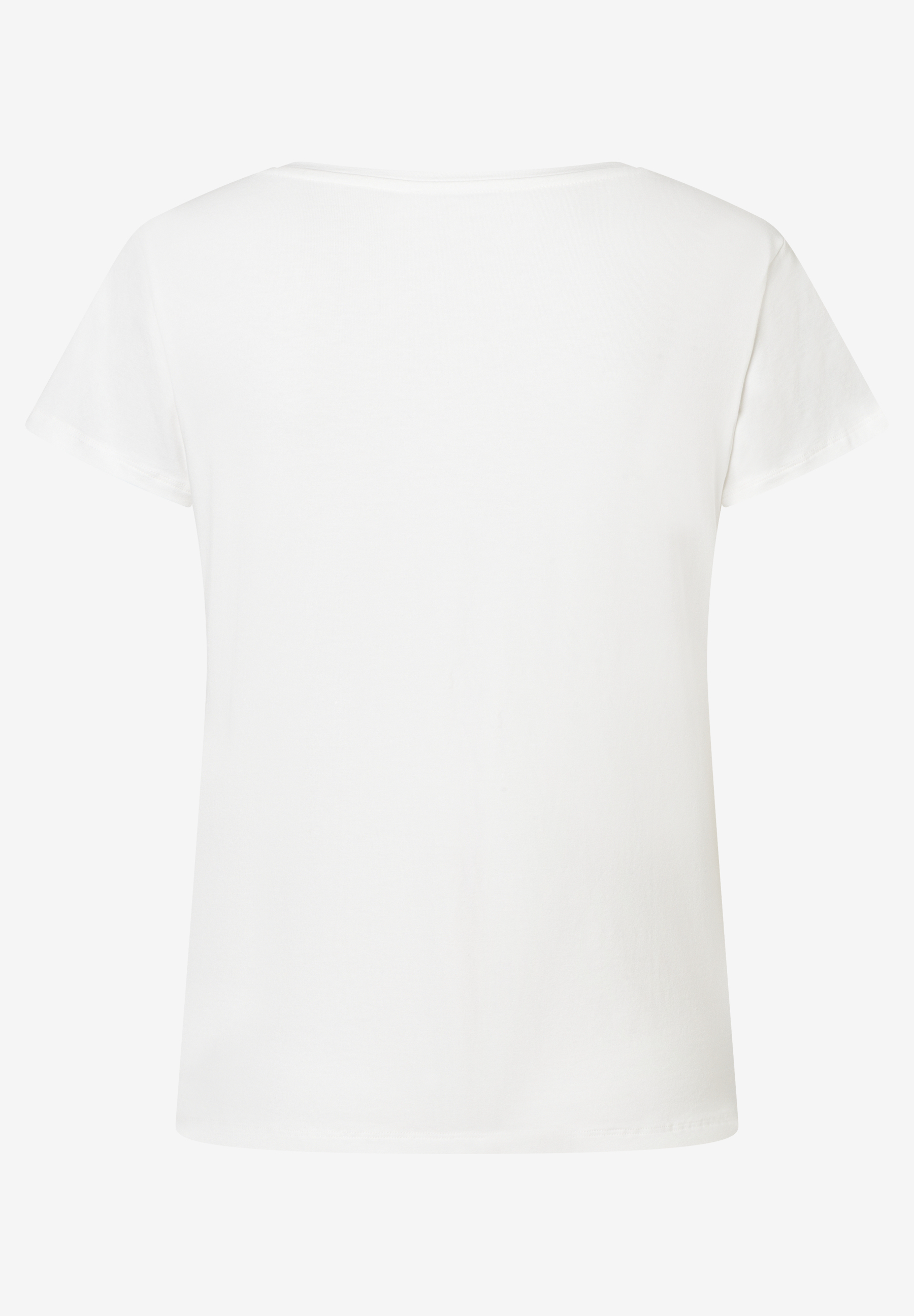 MORE & MORE Damen T-Shirt aus elastischer Baumwollmischung in Weiß, Rückenansicht, minimalistisch. MORE & MORE Damen T-Shirt aus elastischer Baumwollmischung in Weiß, Rückenansicht, minimalistisch.