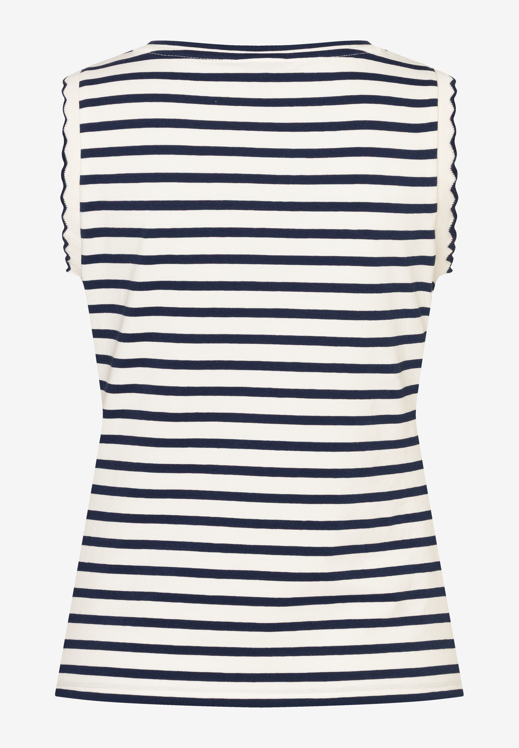 Ein gestreiftes MORE & MORE T-Shirt/Top mit Jersey-Material und gewelltem Saum.