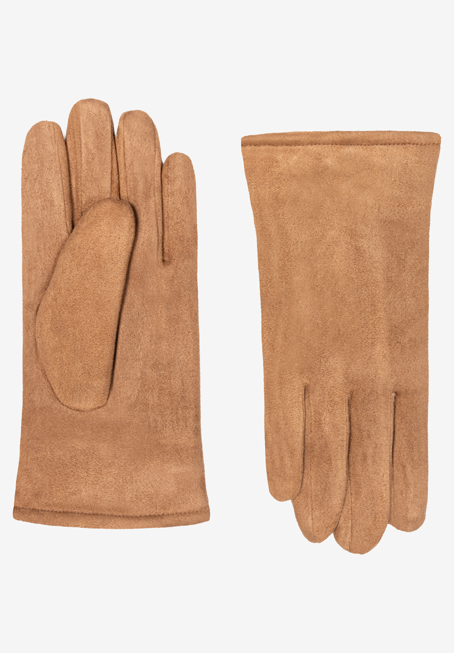 MORE & MORE Accessoires: Zwei beigefarbene Handschuhe, einer mit Daumen sichtbar, vor neutralem Hintergrund. MORE & MORE Accessoires: Zwei beigefarbene Handschuhe, einer mit Daumen sichtbar, vor neutralem Hintergrund.