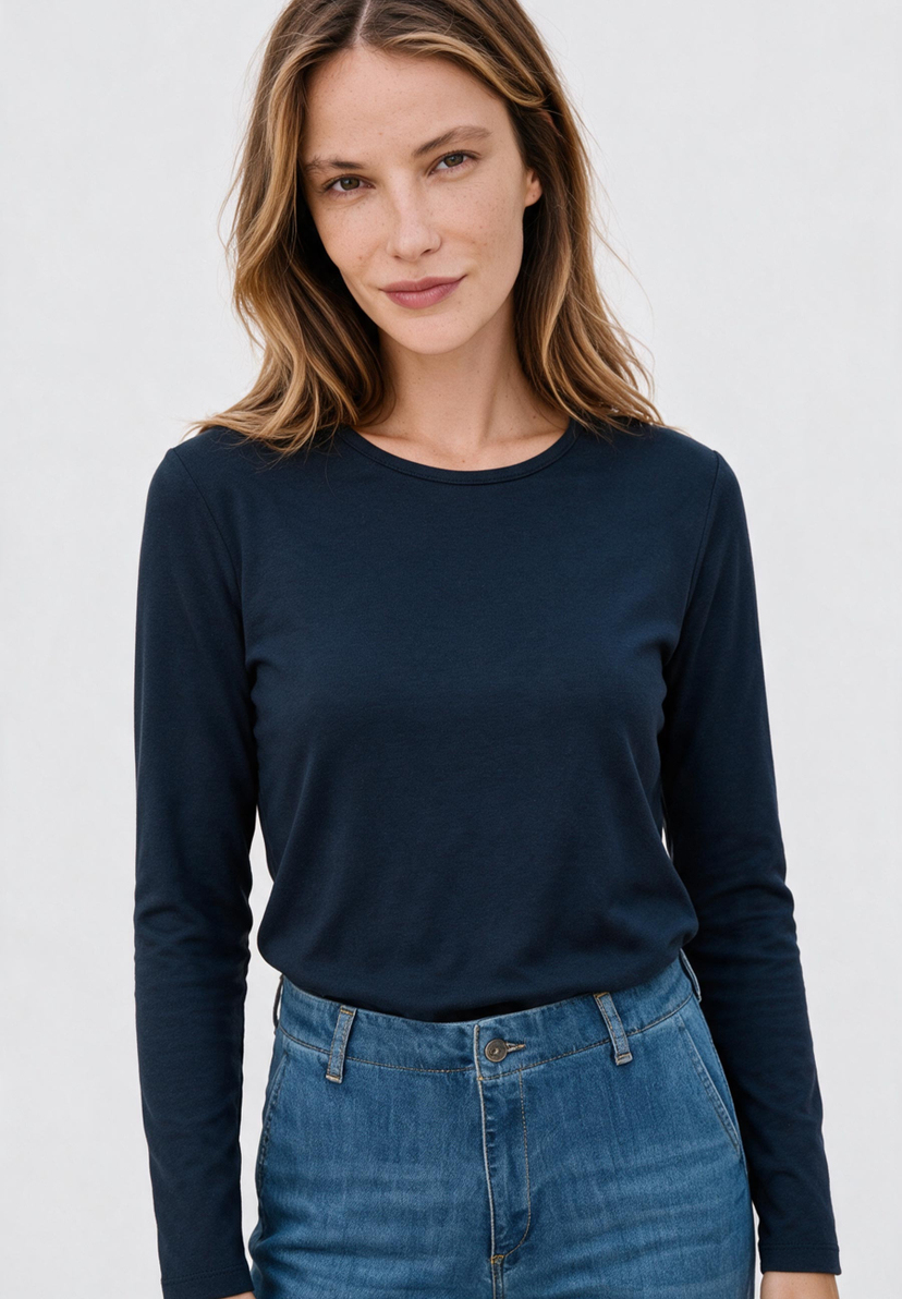 AI generated - MORE & MORE Jersey-Oberteil in Marineblau, langeschittenes T-Shirt AI generated - MORE & MORE Jersey-Oberteil in Marineblau, langeschittenes T-Shirt