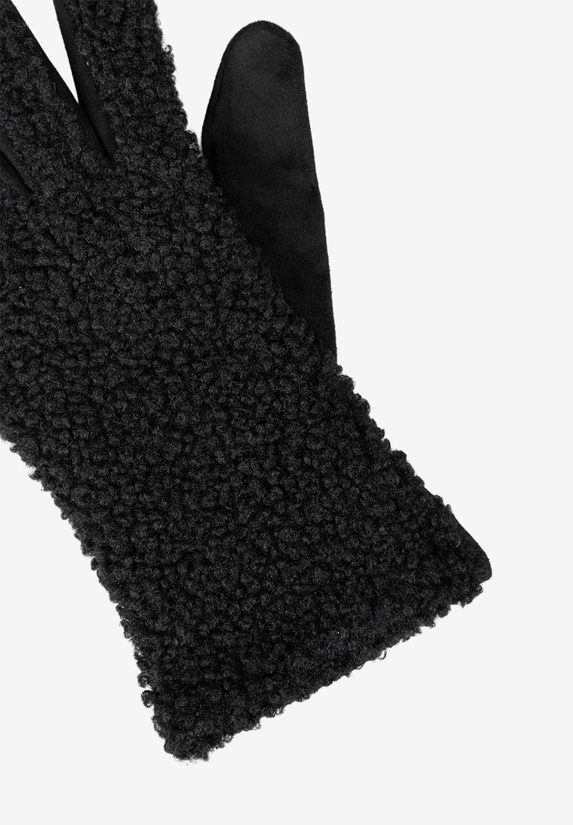 MORE & MORE schwarze Handschuhe mit Teddyfell, Nahaufnahme