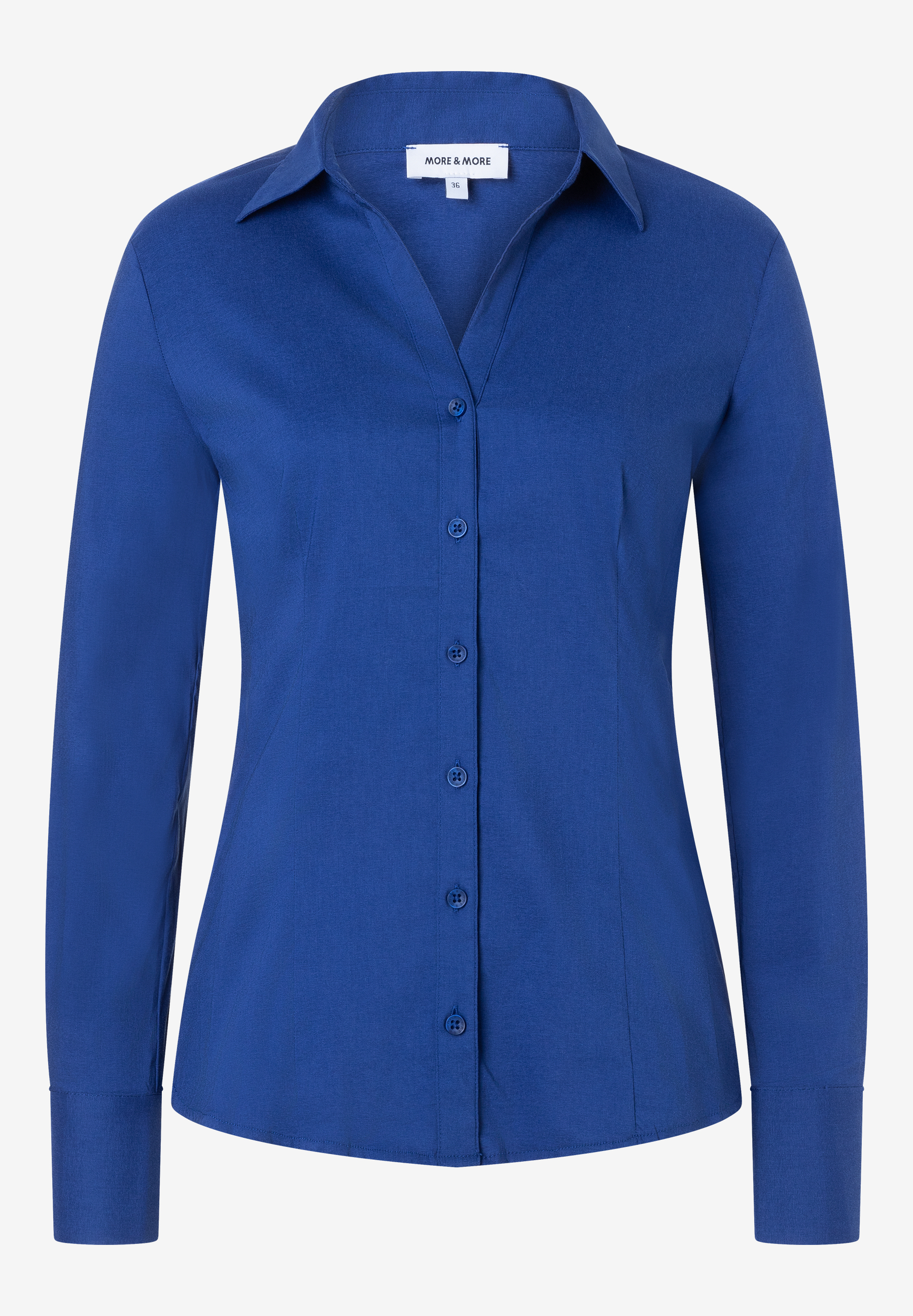 MORE & MORE Damen-Popeline-Bluse in Königsblau, figurbetont geschnitten, mit Knopfleiste und Kragen. Baumwollmischung. MORE & MORE Damen-Popeline-Bluse in Königsblau, figurbetont geschnitten, mit Knopfleiste und Kragen. Baumwollmischung.