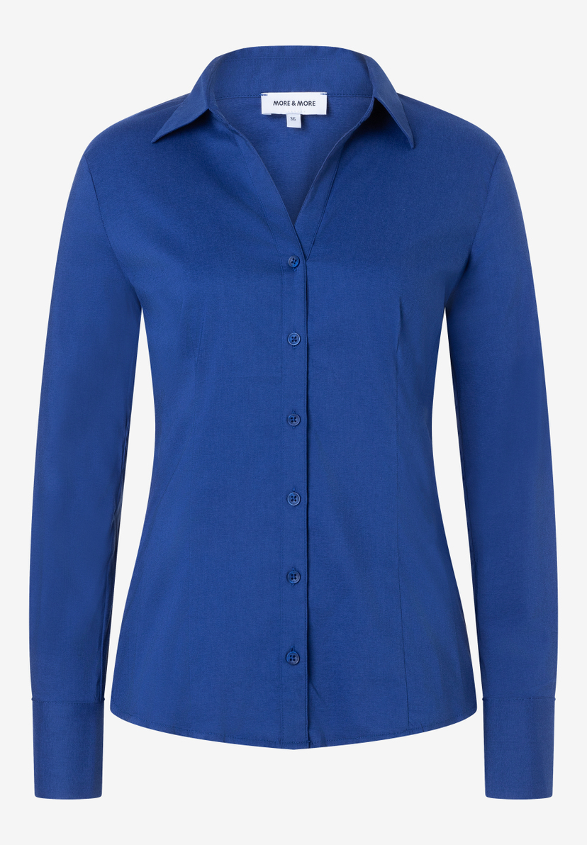 MORE & MORE Damen-Popeline-Bluse in Königsblau, figurbetont geschnitten, mit Knopfleiste und Kragen. Baumwollmischung. MORE & MORE Damen-Popeline-Bluse in Königsblau, figurbetont geschnitten, mit Knopfleiste und Kragen. Baumwollmischung.