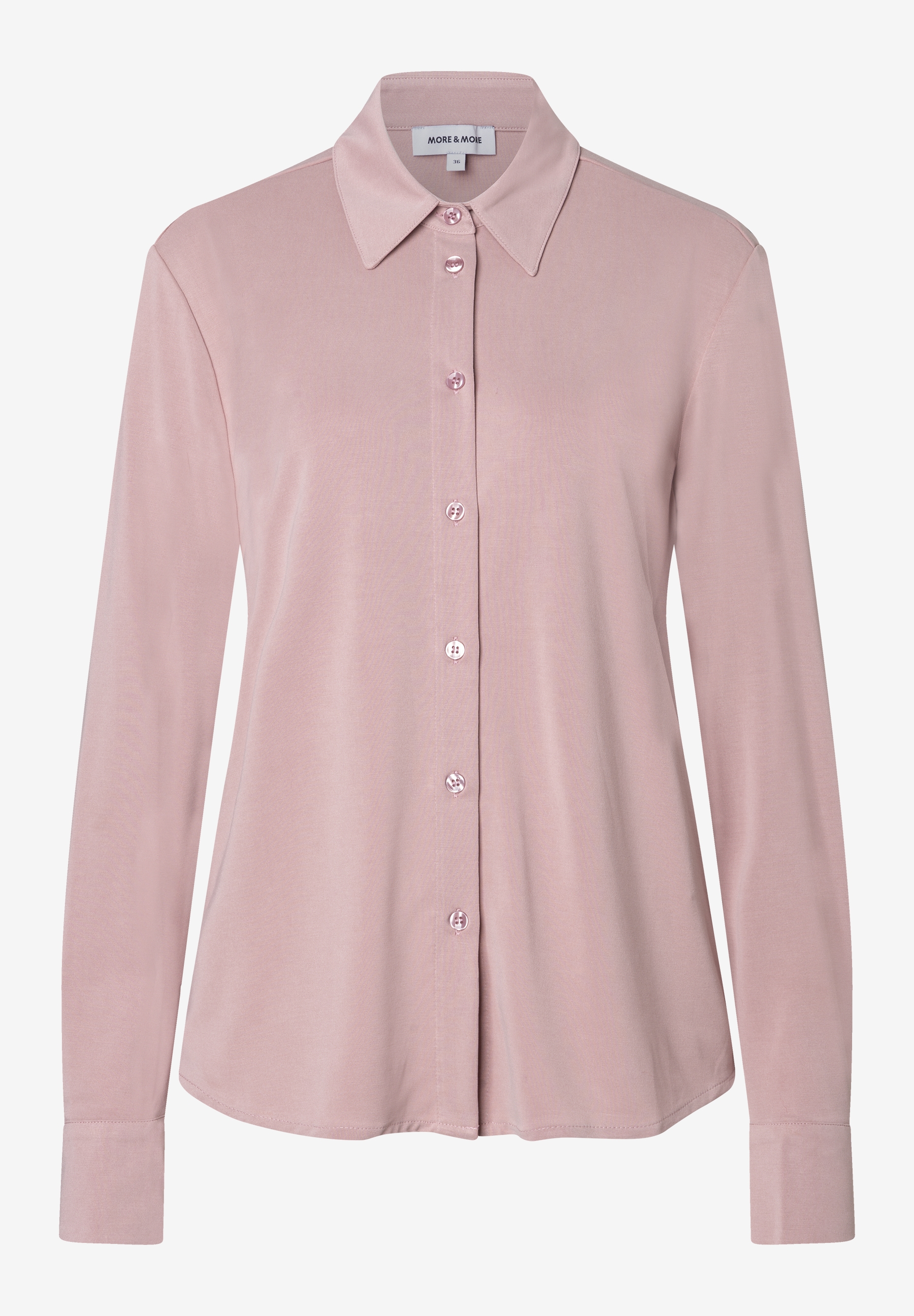 MORE & MORE Damen Langarmshirt in Altrosa, glatte Oberfläche, mit Knopfleiste und Kragen, unifarben. MORE & MORE Damen Langarmshirt in Altrosa, glatte Oberfläche, mit Knopfleiste und Kragen, unifarben.