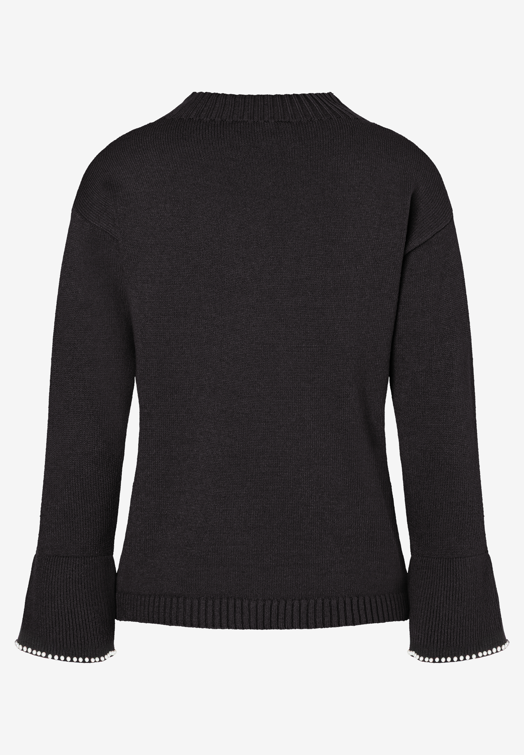 Ein schwarzer Strickpullover von MORE & MORE mit langen Ärmeln und Perlen am Saum. Ein schwarzer Strickpullover von MORE & MORE mit langen Ärmeln und Perlen am Saum.