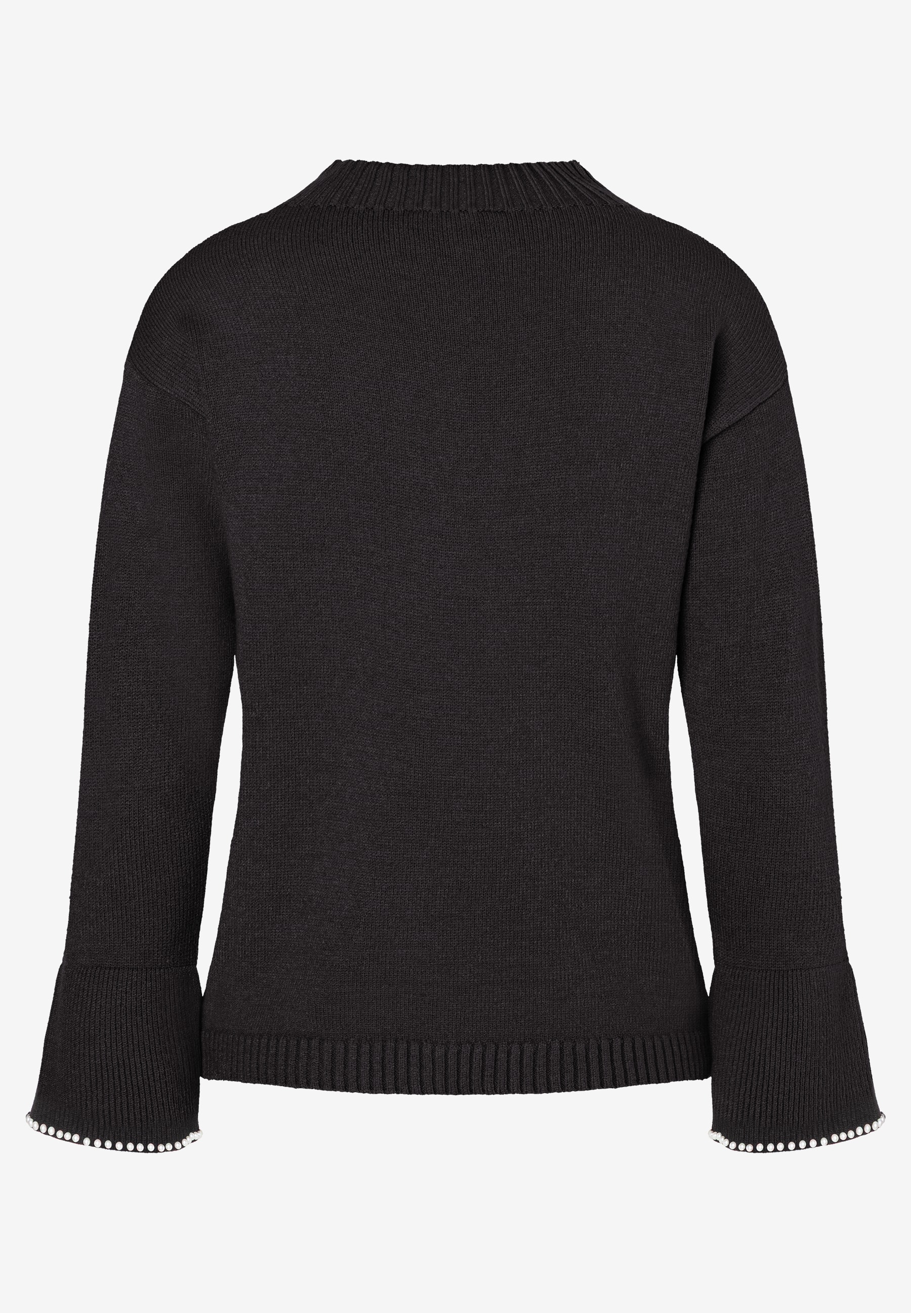 Ein schwarzer Strickpullover von MORE & MORE mit langen Ärmeln und Perlen am Saum. Ein schwarzer Strickpullover von MORE & MORE mit langen Ärmeln und Perlen am Saum.