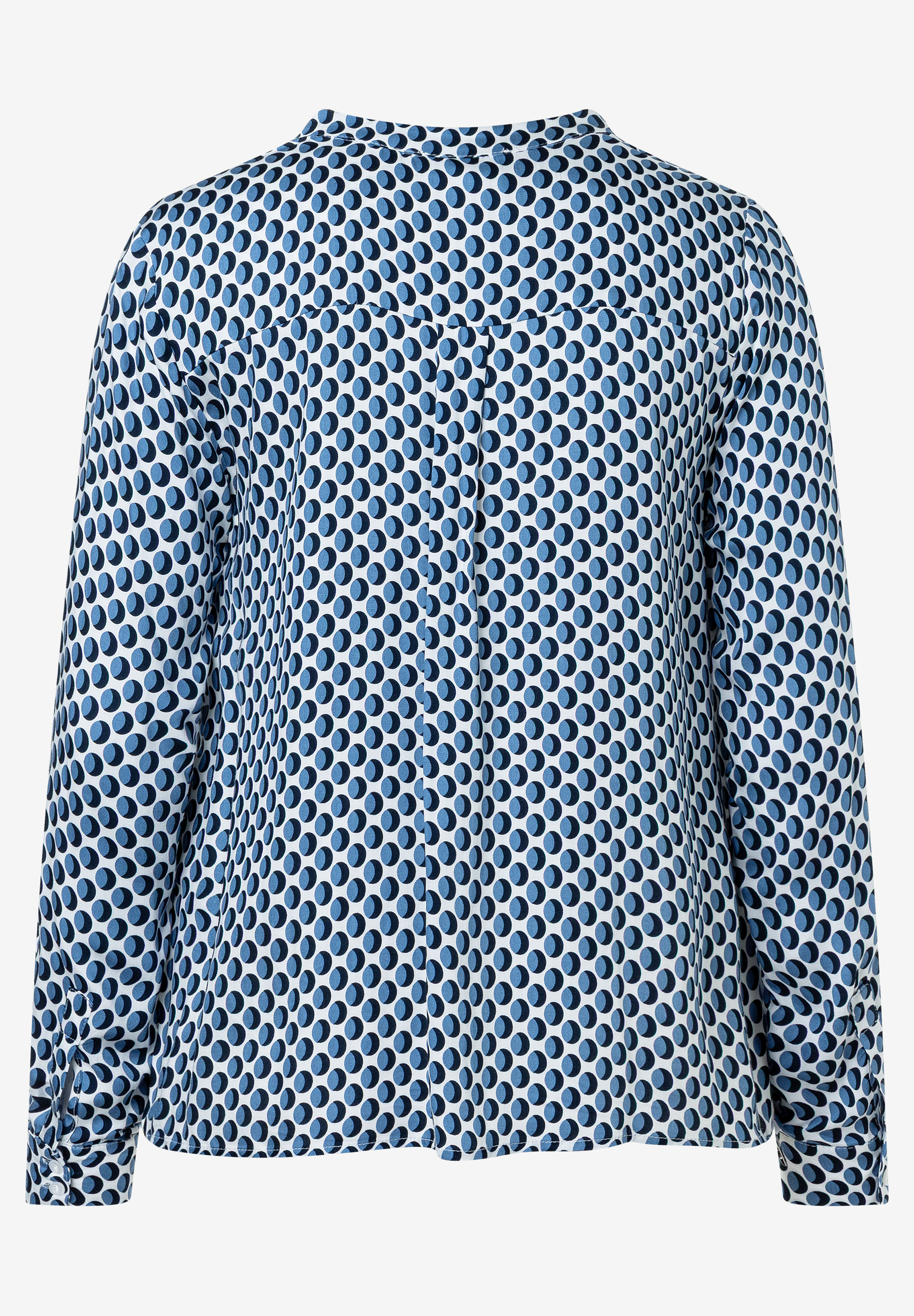 Eine MORE & MORE Bluse mit blau-weißem Punktmuster und langen Ärmeln. Eine MORE & MORE Bluse mit blau-weißem Punktmuster und langen Ärmeln.