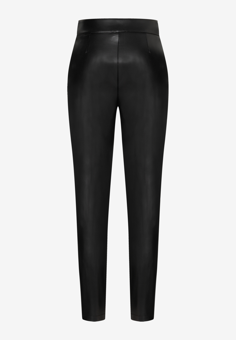 MORE & MORE Damen-Jeans in Schwarz, Rückansicht. Hoher Bund und enger Schnitt mit Glattleder-Effekt.