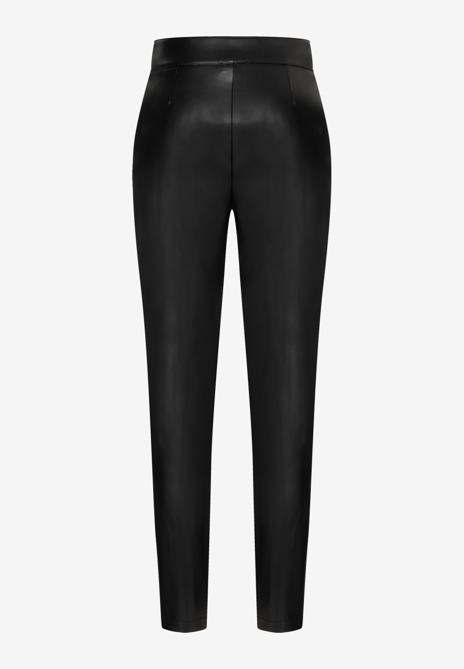 MORE & MORE Damen-Jeans in Schwarz, Rückansicht. Hoher Bund und enger Schnitt mit Glattleder-Effekt. MORE & MORE Damen-Jeans in Schwarz, Rückansicht. Hoher Bund und enger Schnitt mit Glattleder-Effekt.