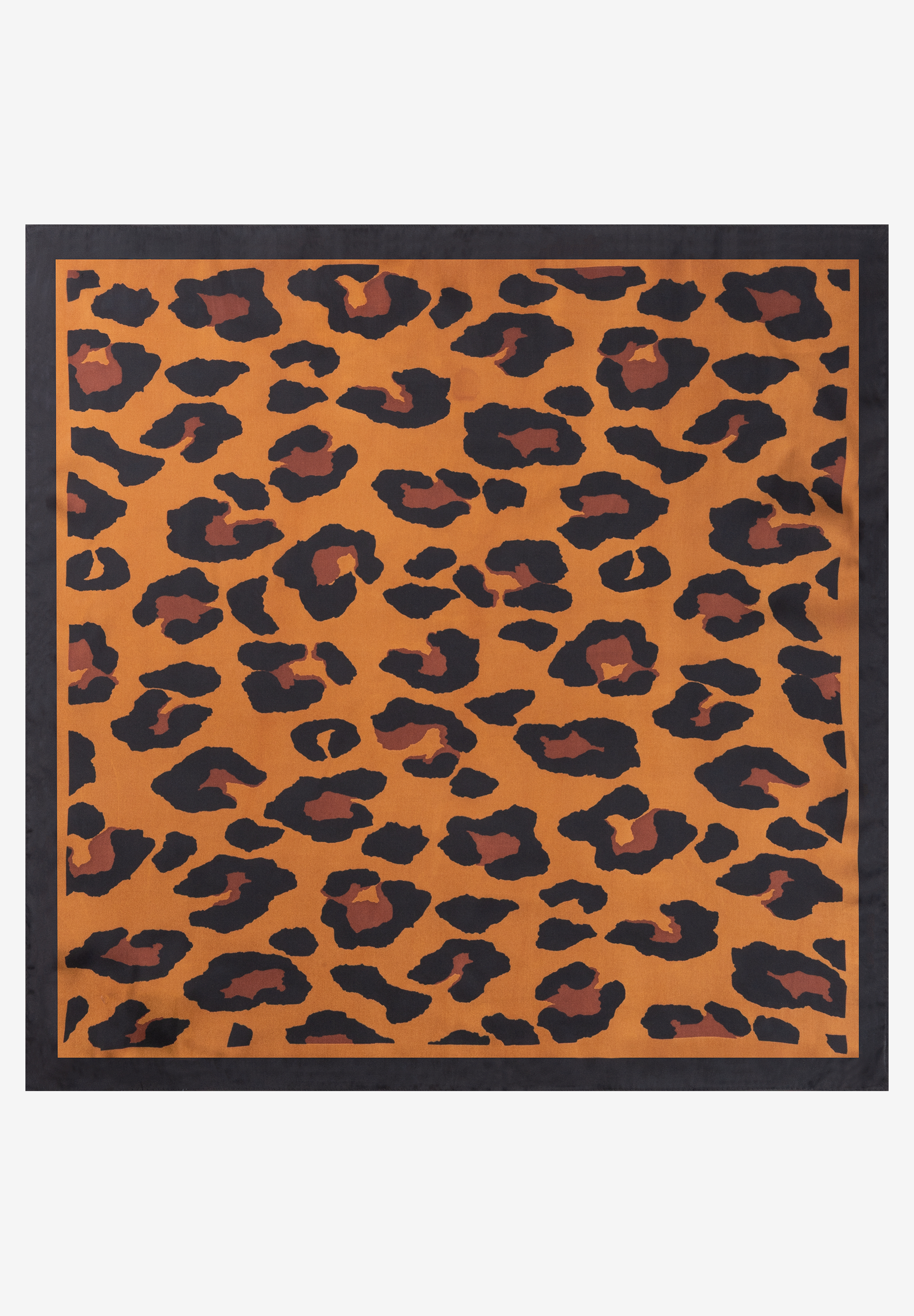MORE & MORE Accessoire: Braunes Seidentuch mit Leopard-Print und schwarzem Rand, elegant gefaltet. MORE & MORE Accessoire: Braunes Seidentuch mit Leopard-Print und schwarzem Rand, elegant gefaltet.