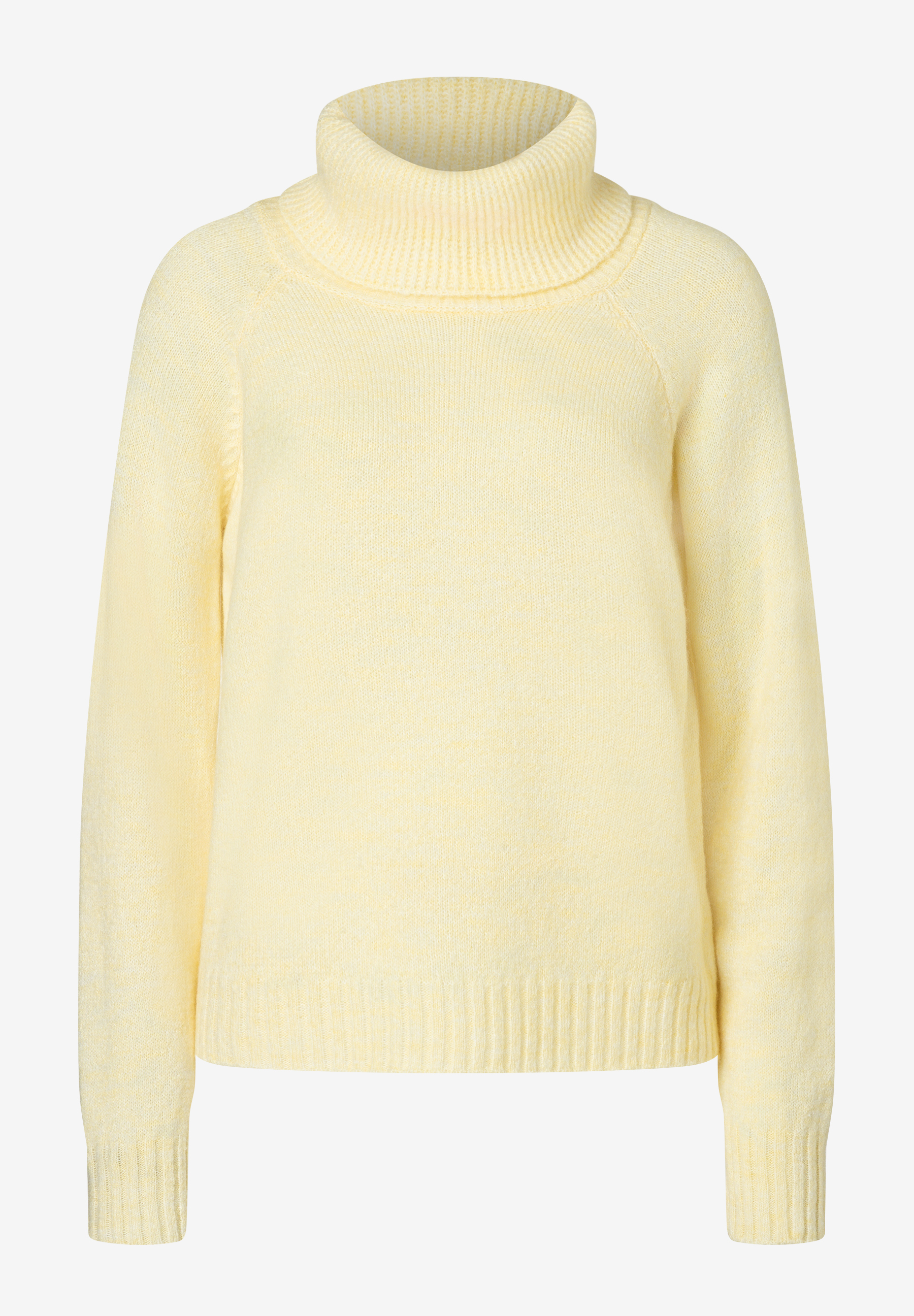 Ein hellgelber, warmer Strickpullover mit Rollkragen von MORE & MORE. Ein hellgelber, warmer Strickpullover mit Rollkragen von MORE & MORE.