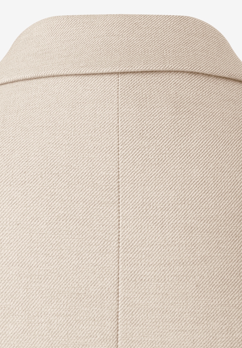 MORE & MORE Blazer in Beige, Webware, detaillierte Ansicht der feinen diagonalen Webstruktur am Kragen und Rücken MORE & MORE Blazer in Beige, Webware, detaillierte Ansicht der feinen diagonalen Webstruktur am Kragen und Rücken