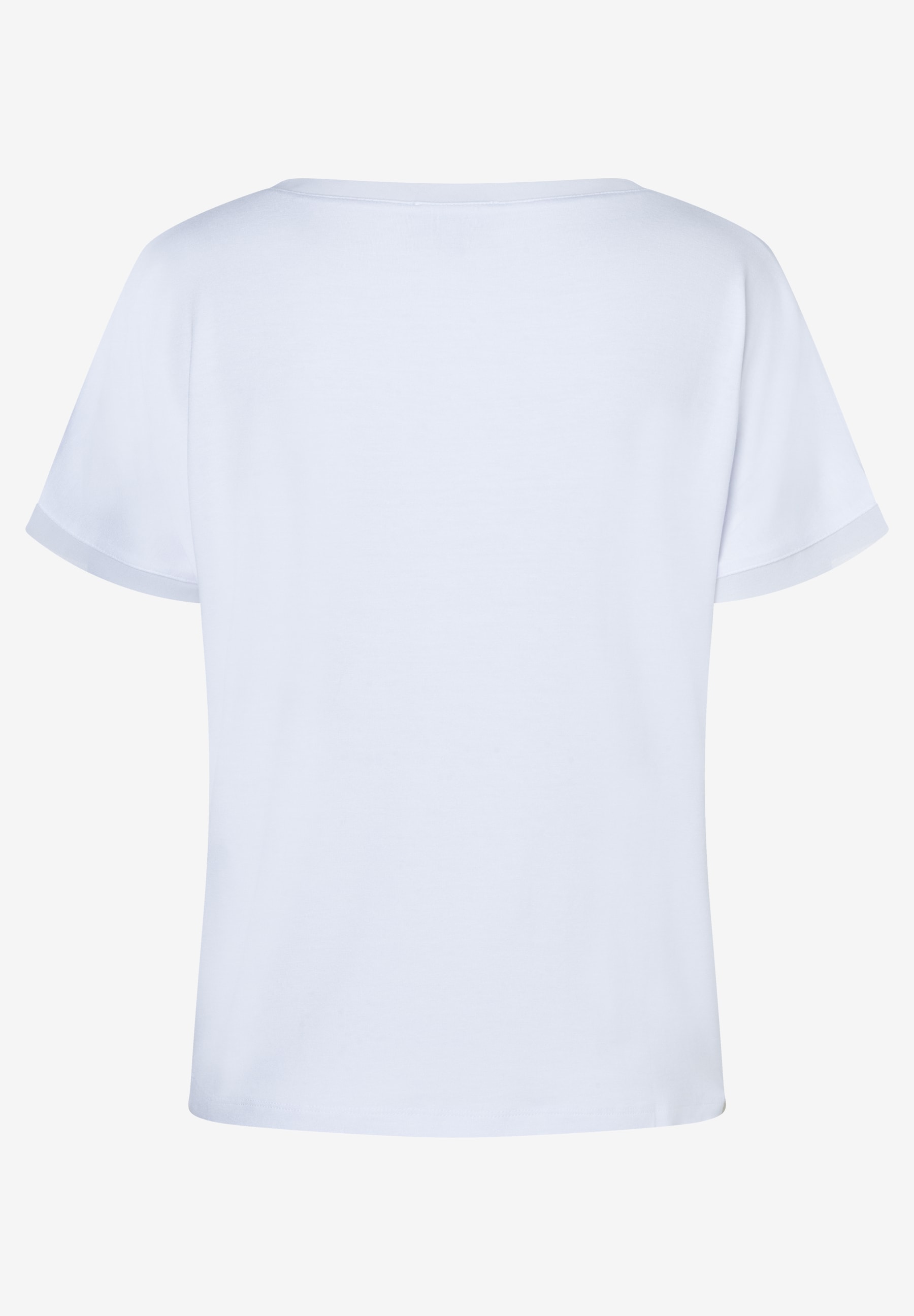 MORE & MORE weißes T-Shirt aus elastischem Jersey-Material, Rückansicht. MORE & MORE weißes T-Shirt aus elastischem Jersey-Material, Rückansicht.