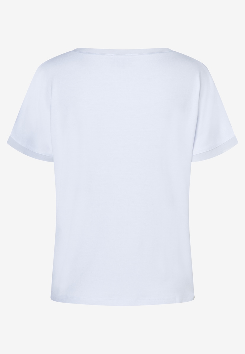 MORE & MORE weißes T-Shirt aus elastischem Jersey-Material, Rückansicht. MORE & MORE weißes T-Shirt aus elastischem Jersey-Material, Rückansicht.