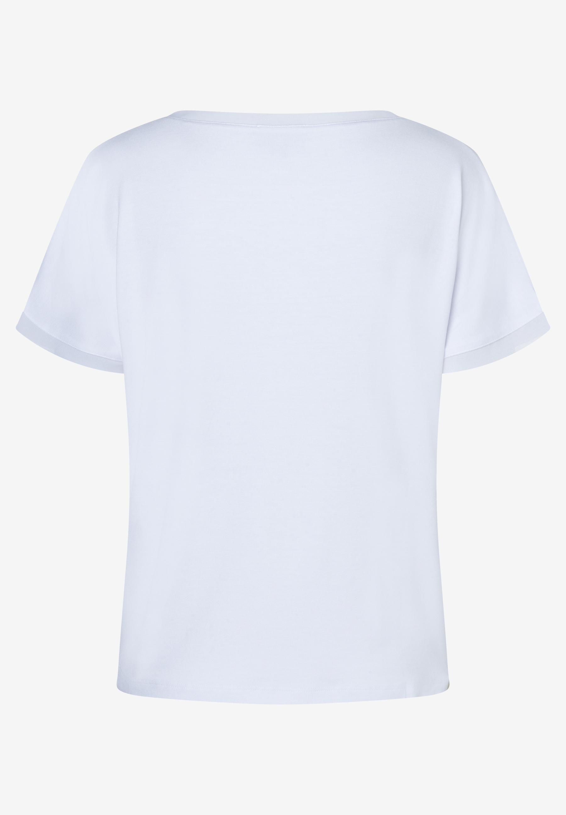 MORE & MORE weißes T-Shirt aus elastischem Jersey-Material, Rückansicht. MORE & MORE weißes T-Shirt aus elastischem Jersey-Material, Rückansicht.