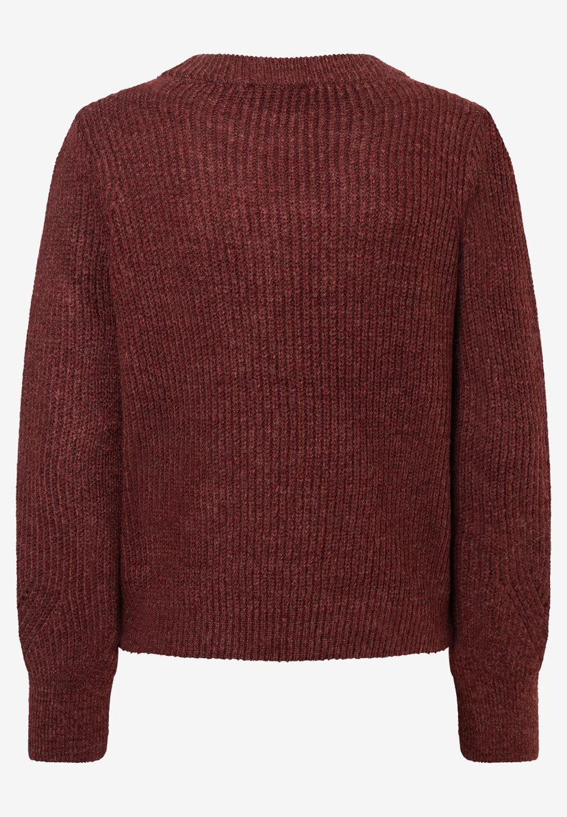 Ein MORE & MORE Oberteil/Strickware in einem tiefen Rotbraun, glatt liegend und gut erkennbar. Ein MORE & MORE Oberteil/Strickware in einem tiefen Rotbraun, glatt liegend und gut erkennbar.