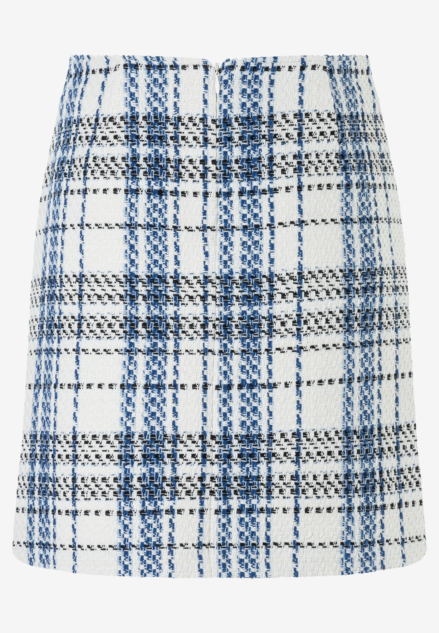 Ein karierter Bouclé-Rock von MORE & MORE in Weiß, Blau und Schwarz. Ein karierter Bouclé-Rock von MORE & MORE in Weiß, Blau und Schwarz.