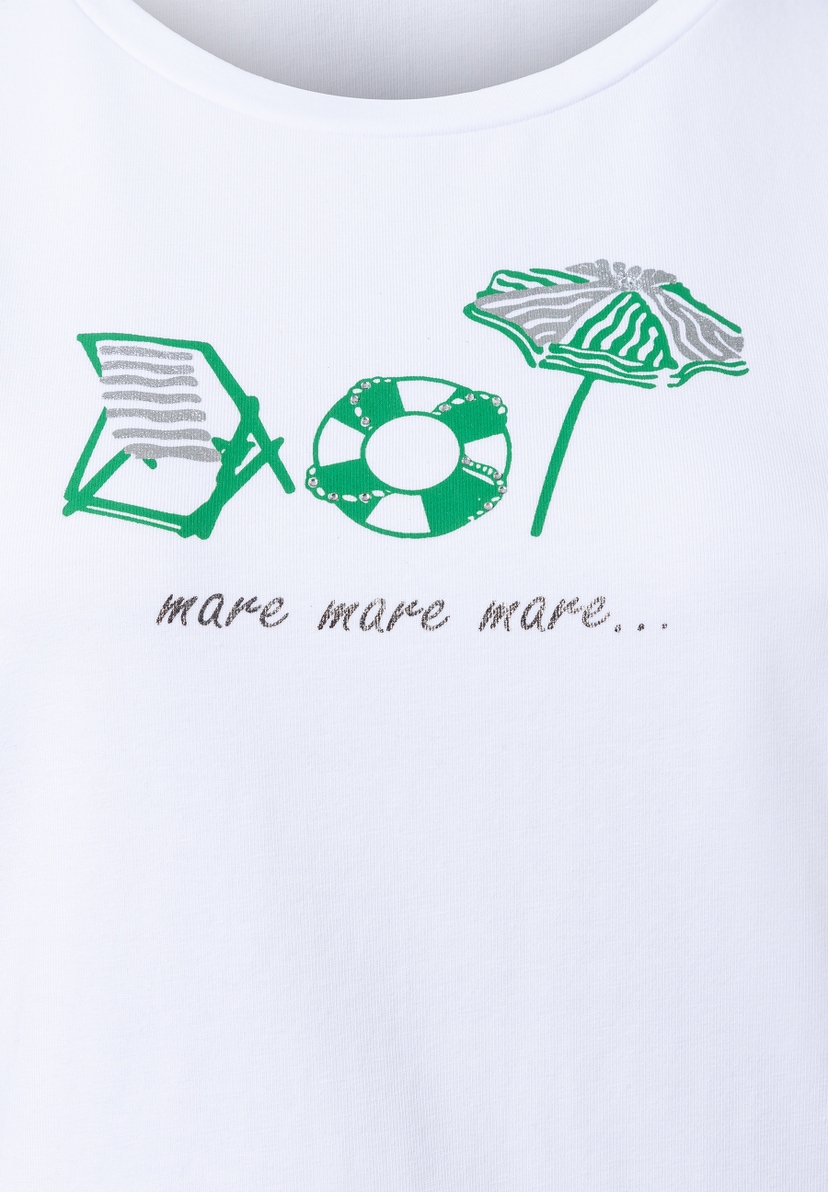 Ein MORE & MORE Oberteil mit Strand-Motiven wie Liegestuhl, Rettungsring und Sonnenschirm. Ein MORE & MORE Oberteil mit Strand-Motiven wie Liegestuhl, Rettungsring und Sonnenschirm.