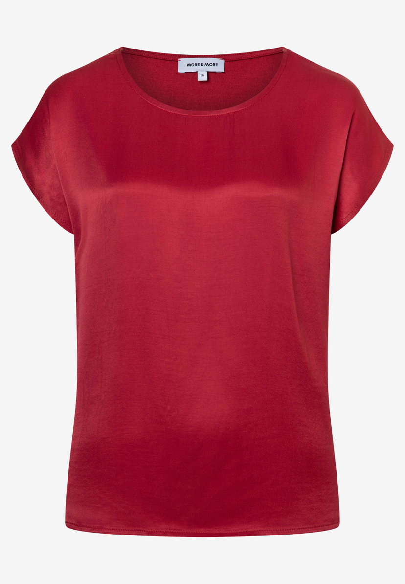 MORE & MORE Damen-T-Shirt aus fließendem Satin-Materialmix. Glänzendes, kurzärmeliges Oberteil in Rot mit Rundhalsausschnitt. MORE & MORE Damen-T-Shirt aus fließendem Satin-Materialmix. Glänzendes, kurzärmeliges Oberteil in Rot mit Rundhalsausschnitt.
