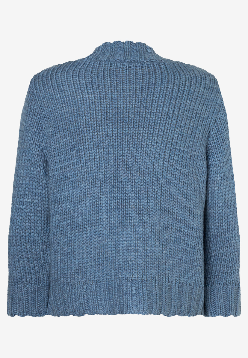 MORE & MORE Pullover: Blauer Rippstrickpullover mit Stehkragen. Perfekt für kuschelige Looks. MORE & MORE Pullover: Blauer Rippstrickpullover mit Stehkragen. Perfekt für kuschelige Looks.