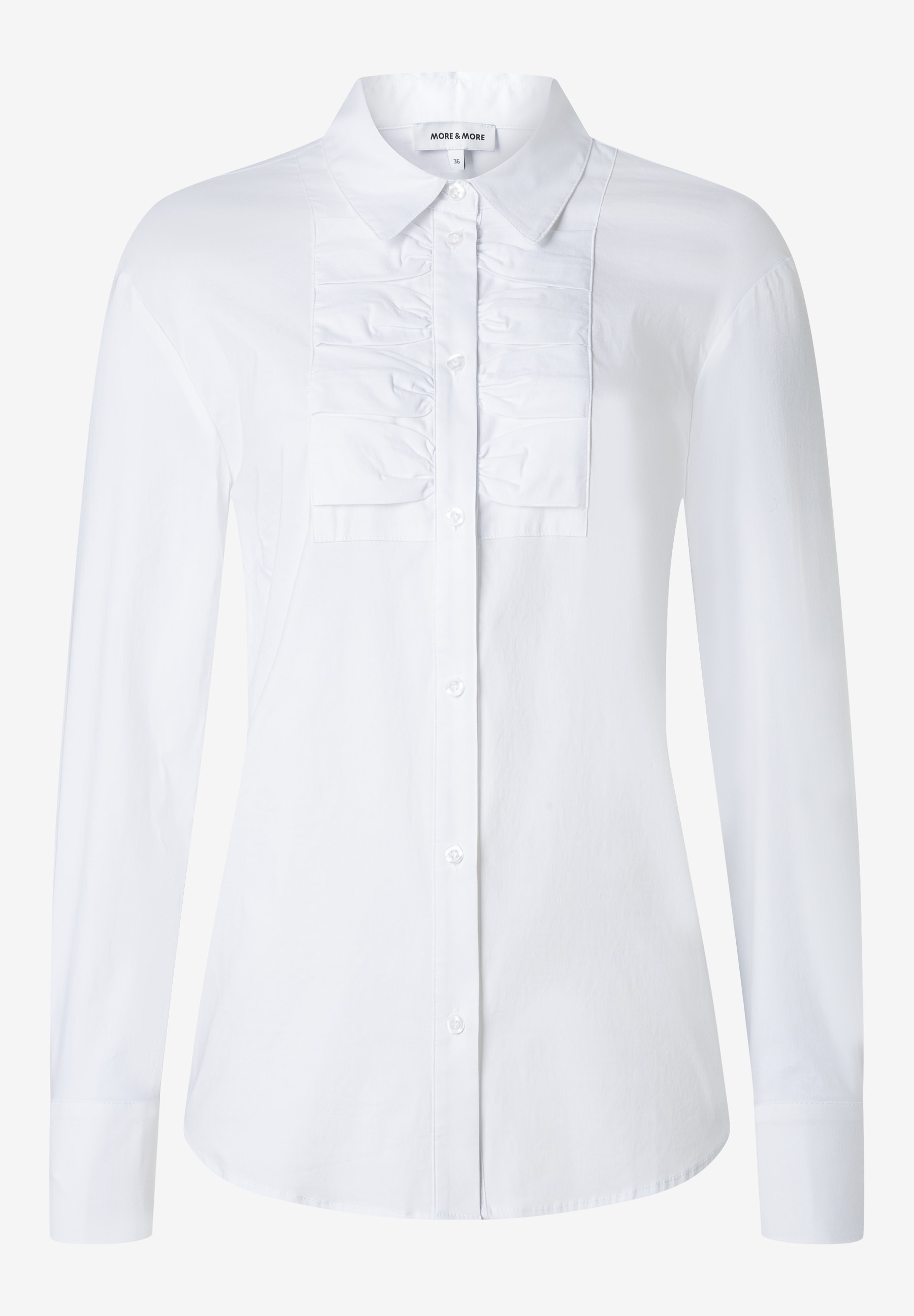 MORE & MORE Damen-Bluse in Weiß mit gerafften Details am Brustbereich und einer Knopfleiste, die von oben nach unten verläuft