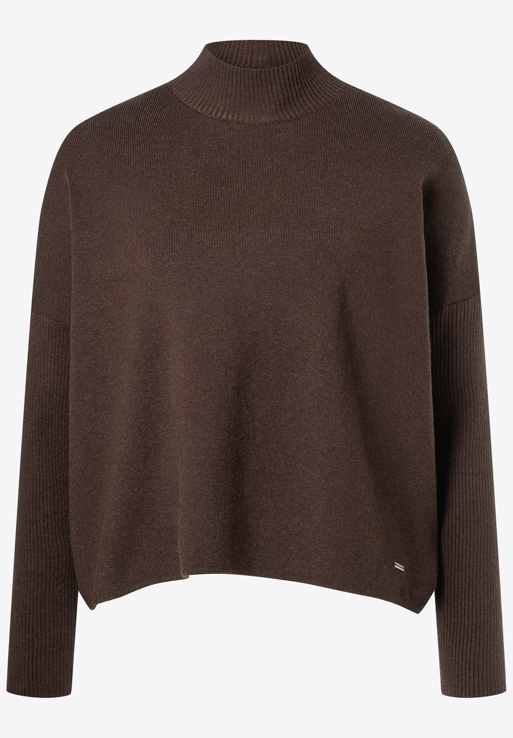 MORE & MORE Pullover in Dunkelbraun, mit hohem Kragen und Rippstrickbündchen. Das weiche Material sorgt für optimalen Komfort.