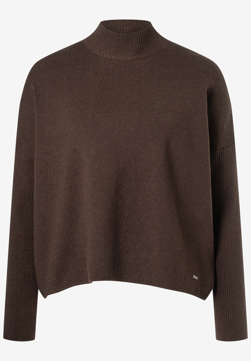 MORE & MORE Pullover in Dunkelbraun, mit hohem Kragen und Rippstrickbündchen. Das weiche Material sorgt für optimalen Komfort. MORE & MORE Pullover in Dunkelbraun, mit hohem Kragen und Rippstrickbündchen. Das weiche Material sorgt für optimalen Komfort.