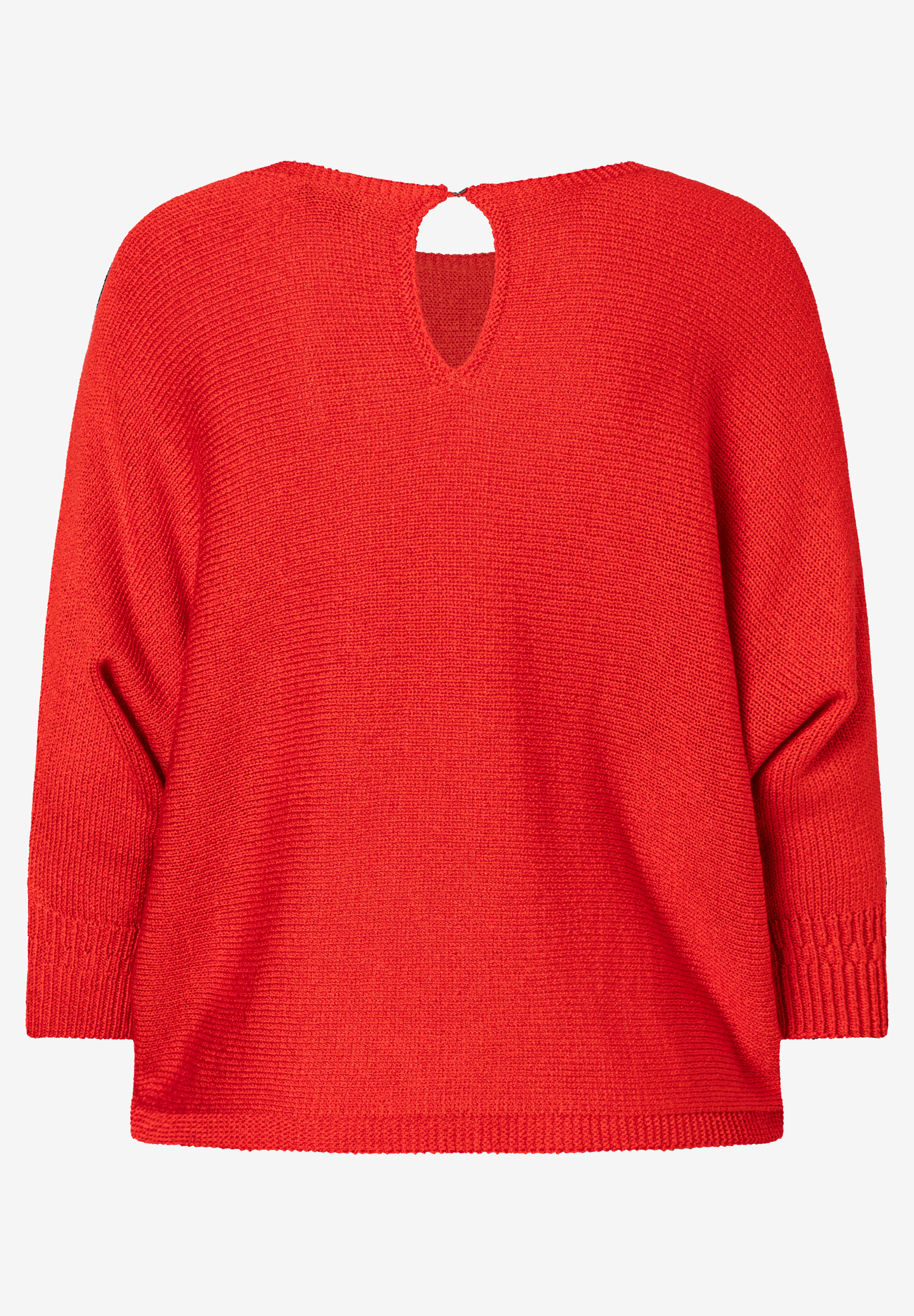 Roter Strickpullover von MORE & MORE mit Dreiviertelärmeln und Tropfenausschnitt auf der Rückseite. Roter Strickpullover von MORE & MORE mit Dreiviertelärmeln und Tropfenausschnitt auf der Rückseite.