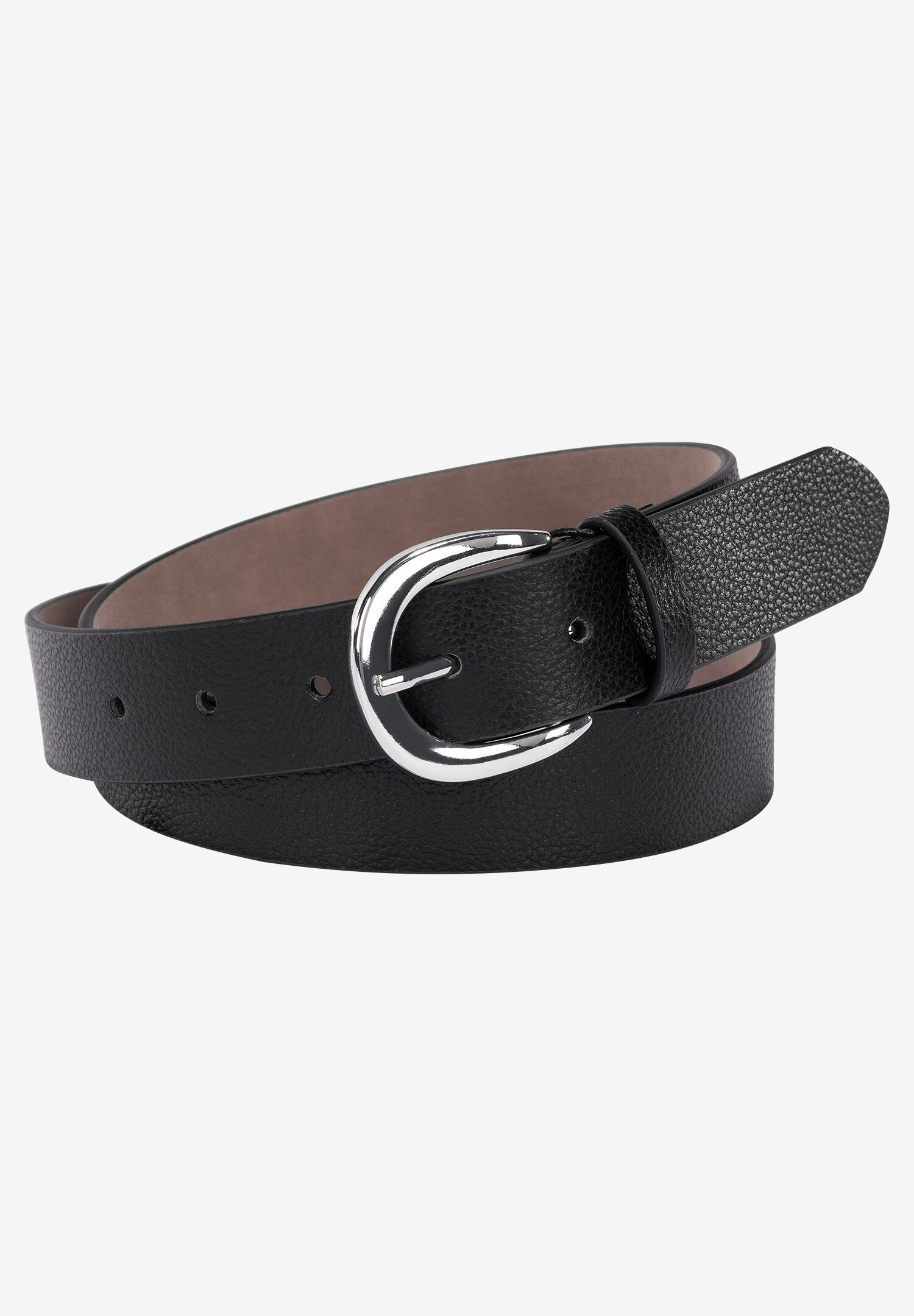 Ein schwarzer Ledergürtel von MORE & MORE mit silberner Schnalle. Ein schwarzer Ledergürtel von MORE & MORE mit silberner Schnalle.