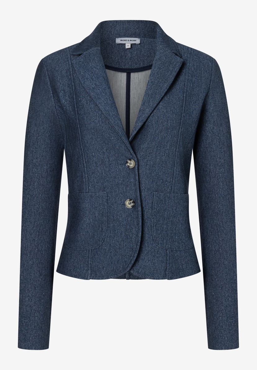 Blauer MORE & MORE Blazer mit Reverskragen und zwei Knöpfen. Blauer MORE & MORE Blazer mit Reverskragen und zwei Knöpfen.