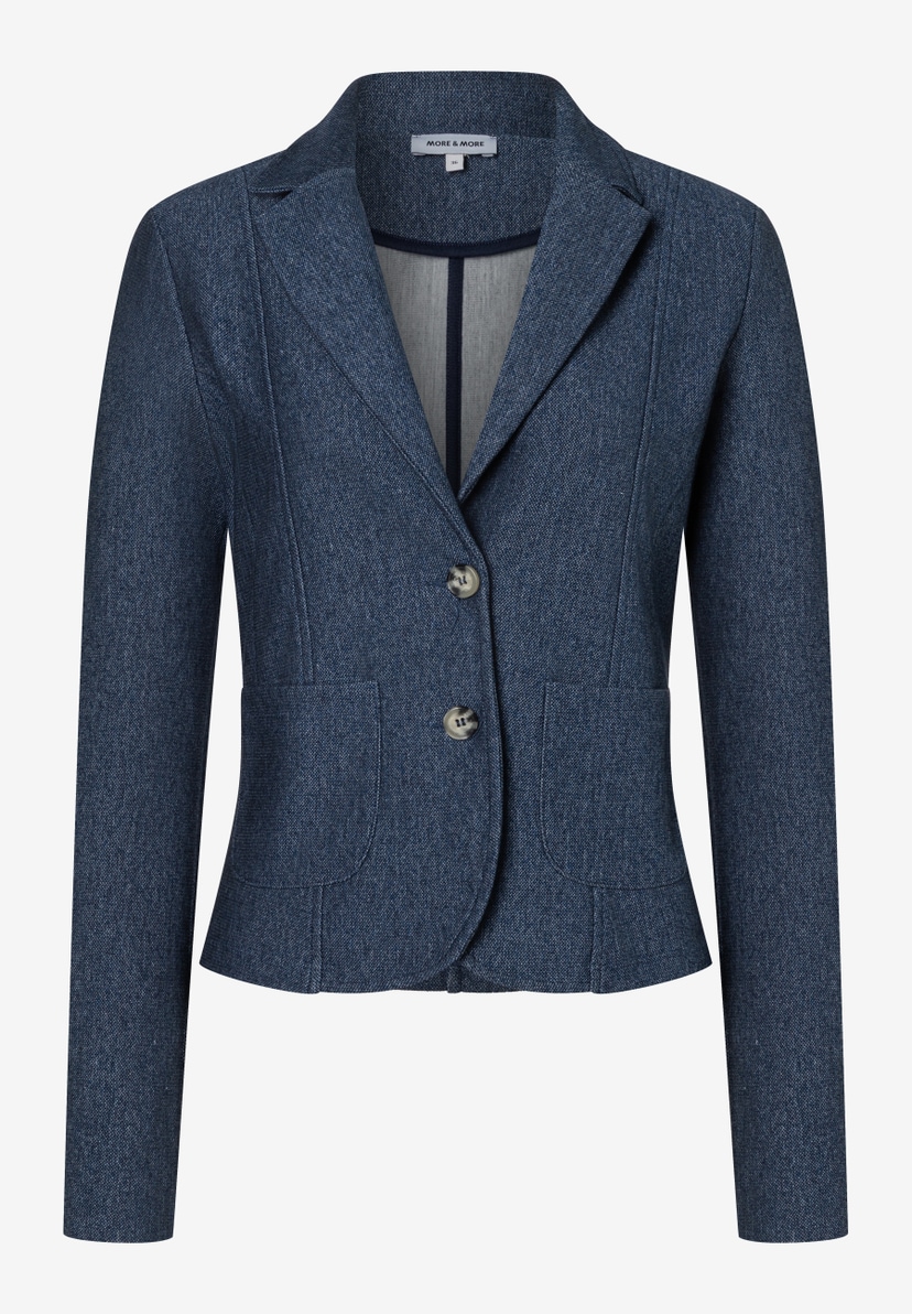 Blauer MORE & MORE Blazer mit Reverskragen und zwei Knöpfen. Blauer MORE & MORE Blazer mit Reverskragen und zwei Knöpfen.